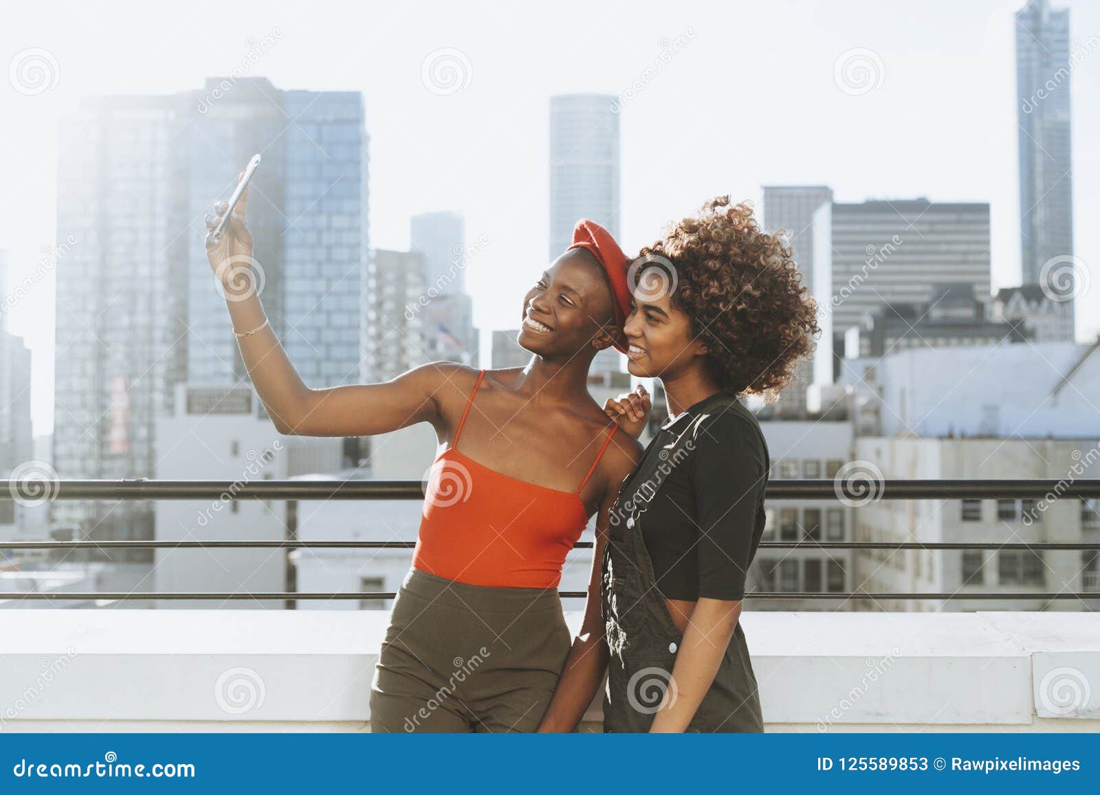 Girls Taking A Selfie At A Rooftop Stock Image Image Of Connection