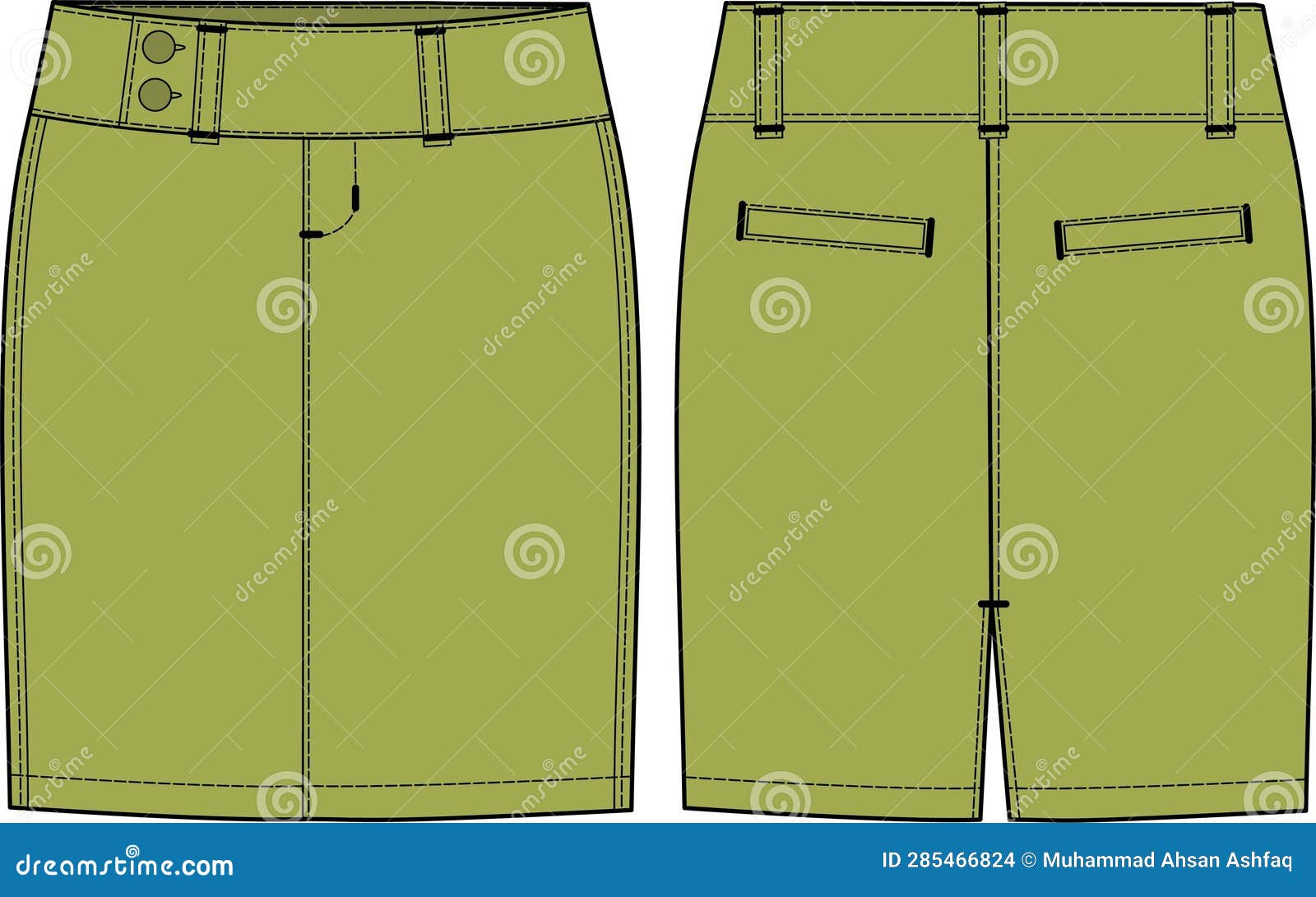 Girls and Teens Bottom Wear Skirt Front and Back Stock Illustration ...