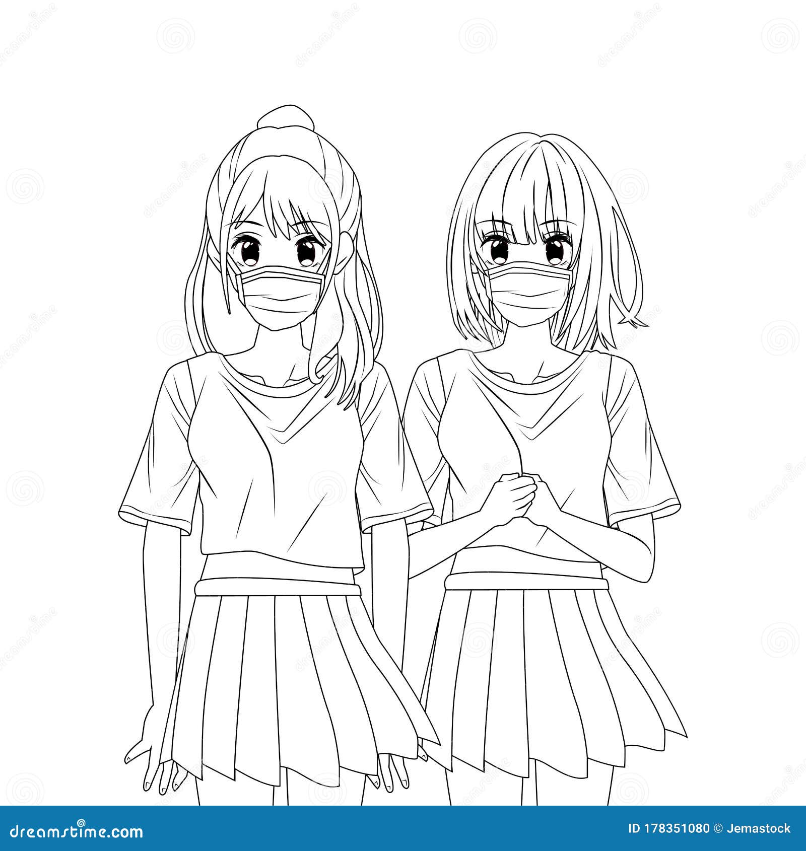Girls Using Face Masks Anime Characters Stock Vector - Illustration of  facial, protection: 178351080