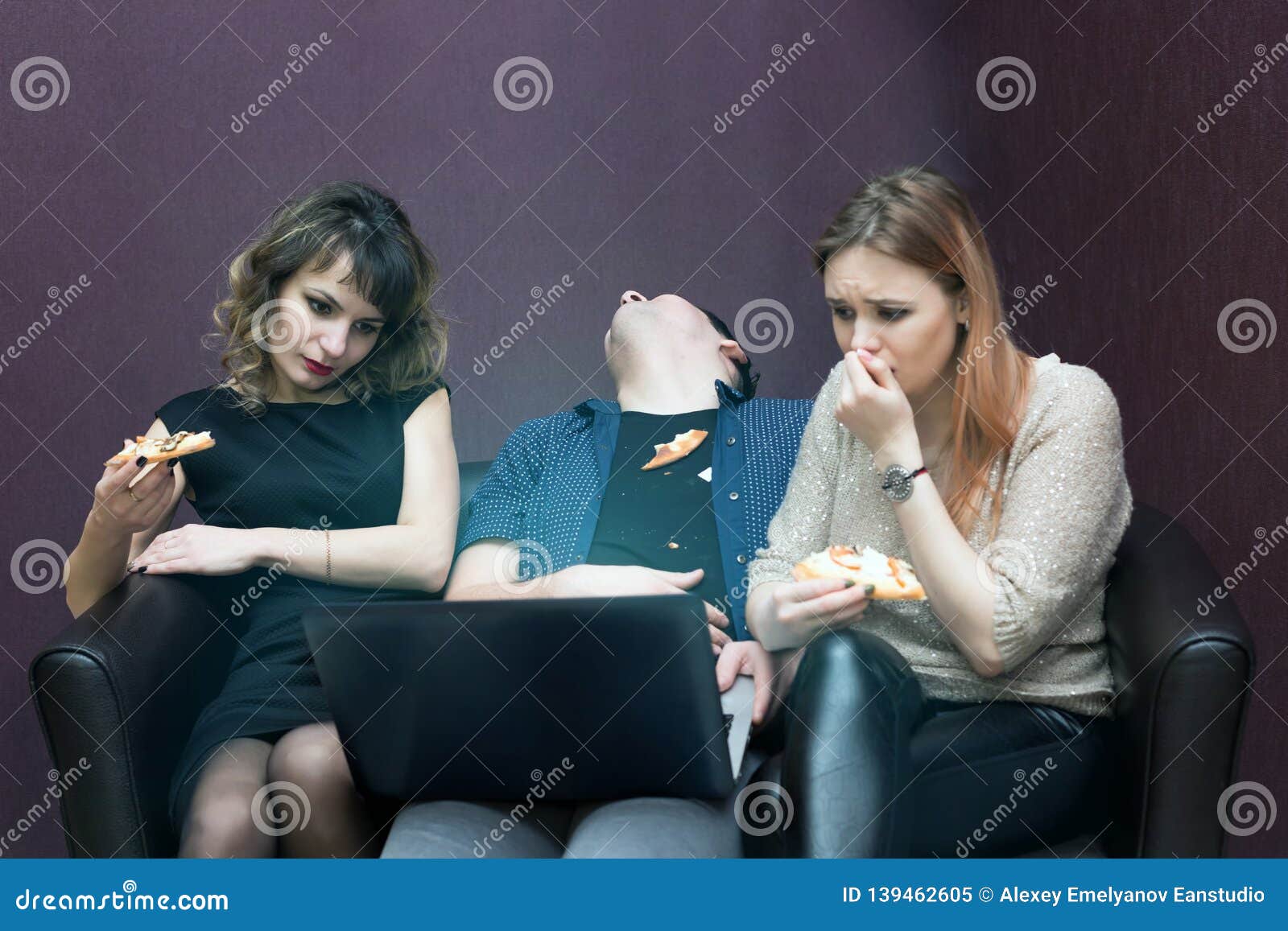 Two Girls Fell Asleep On Sofa While Watching Tv Royalty Free Stock Image