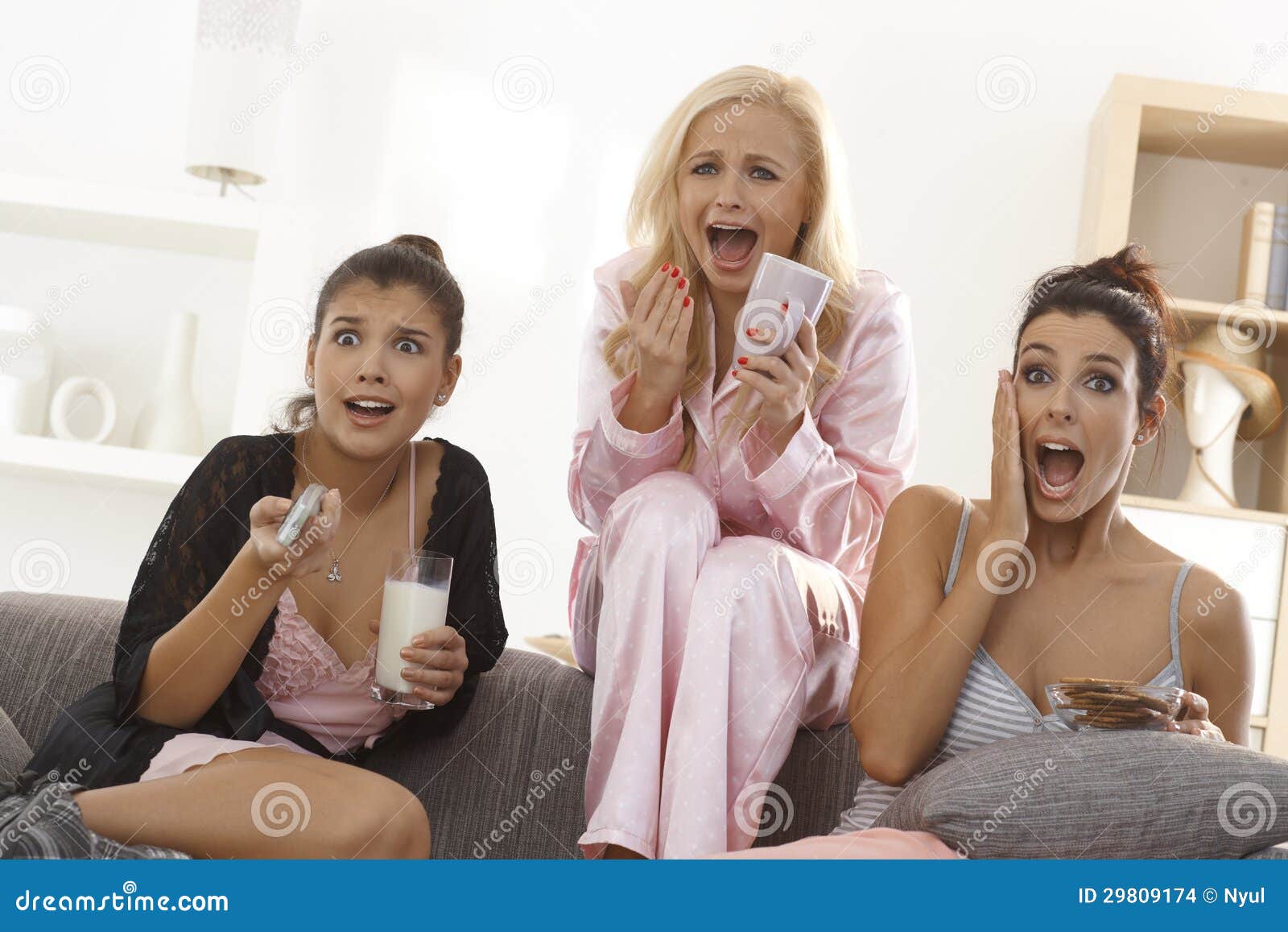 girls watching thriller on tv