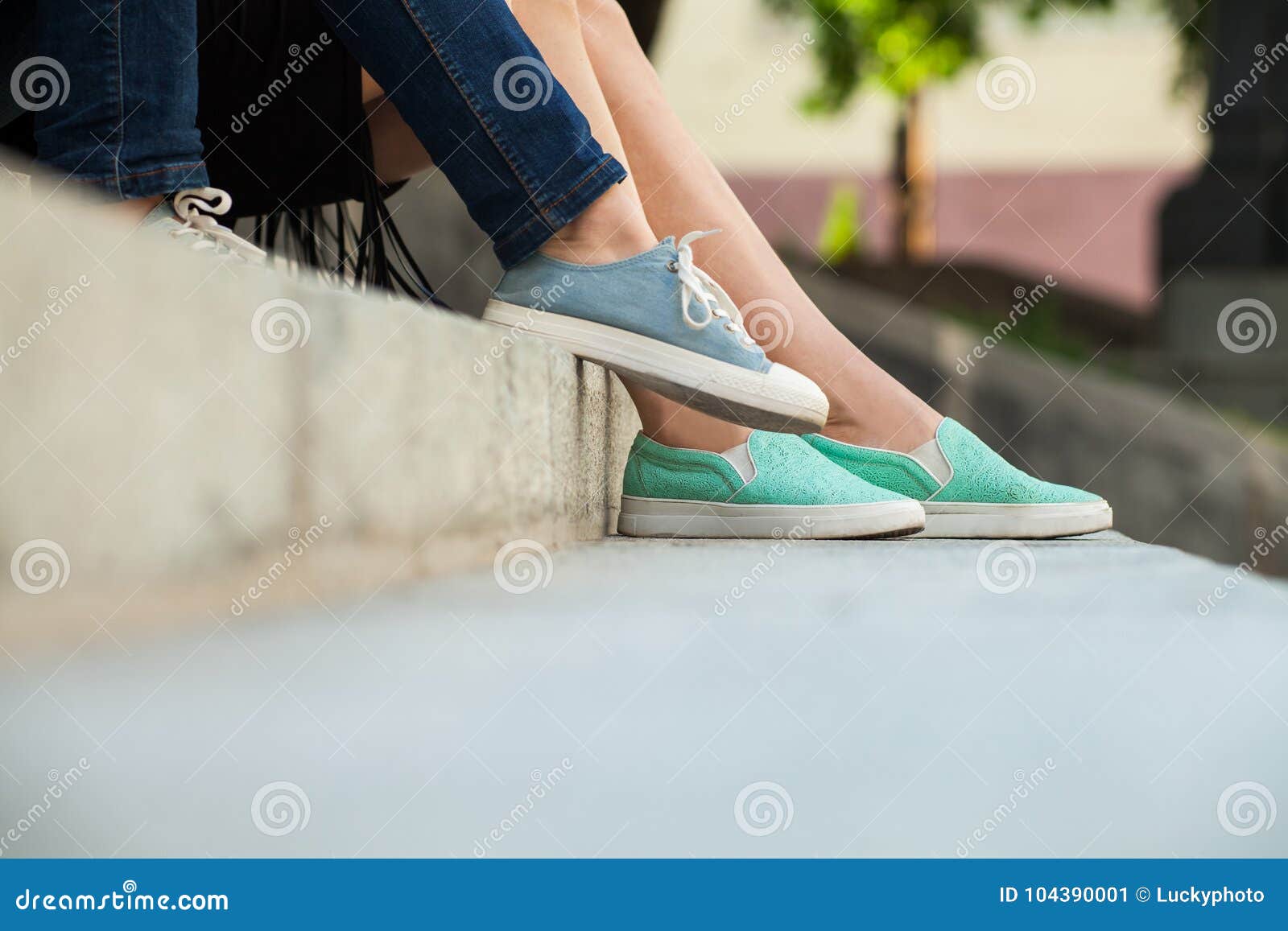 Girls Wearing Sneakers Sitting on Stairs Stock Image - Image of concept ...