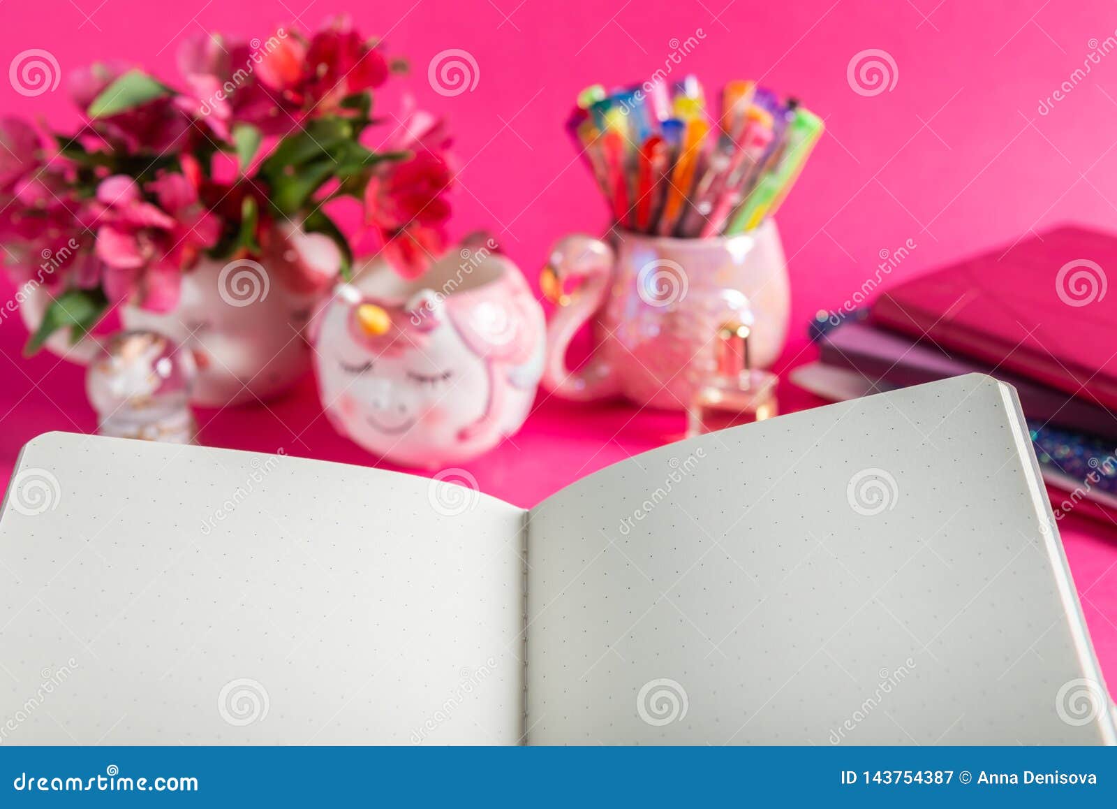 Girly Desk Table Or Office Settings Back To School Concept Stock