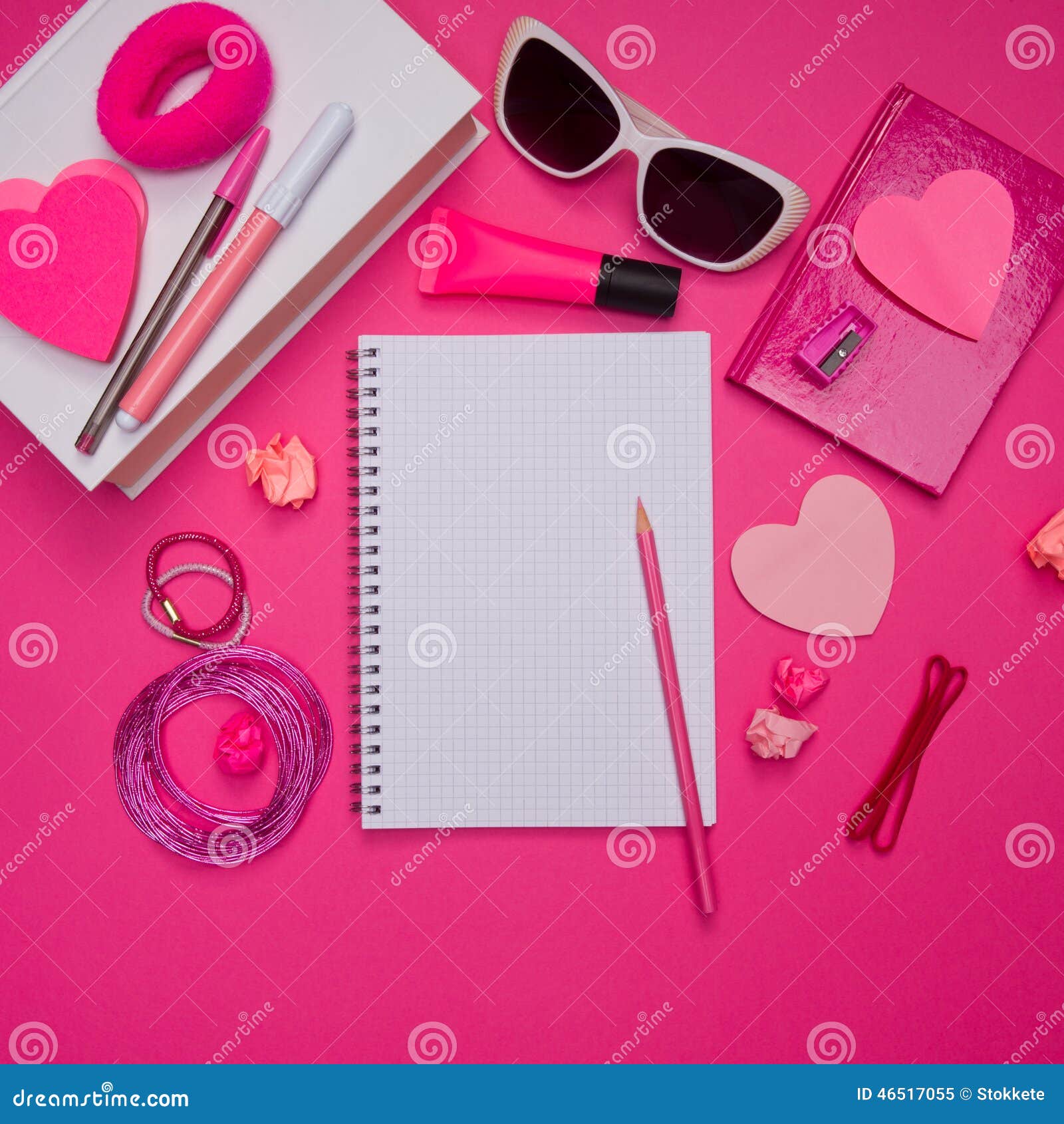 Girly Pink Desktop and Stationery Stock Image Image of heart, female 46517055