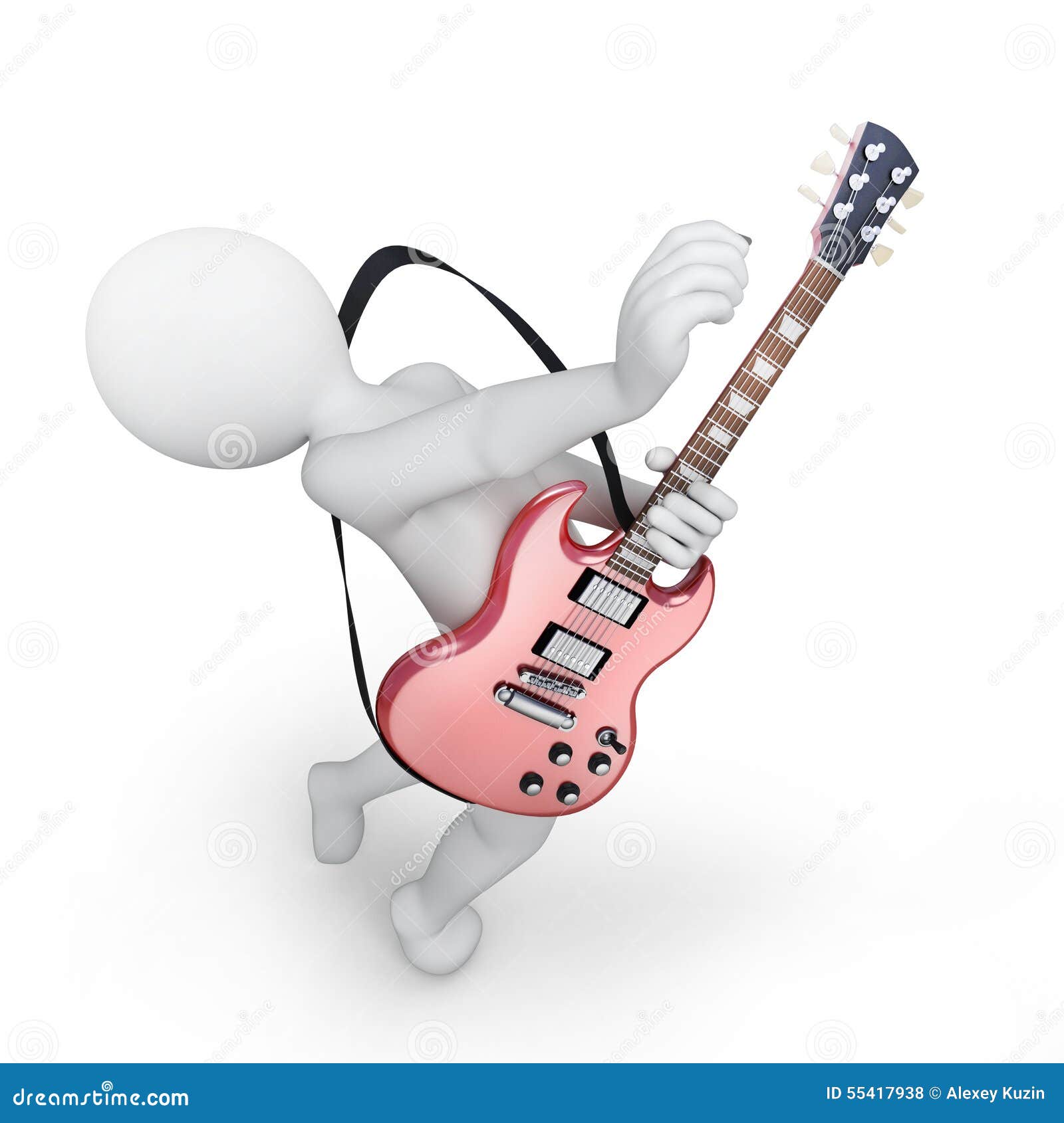 Gitarrist man 3d med en gitarr. Gitarrist 3d man med en gitarr, illustration med en workpath