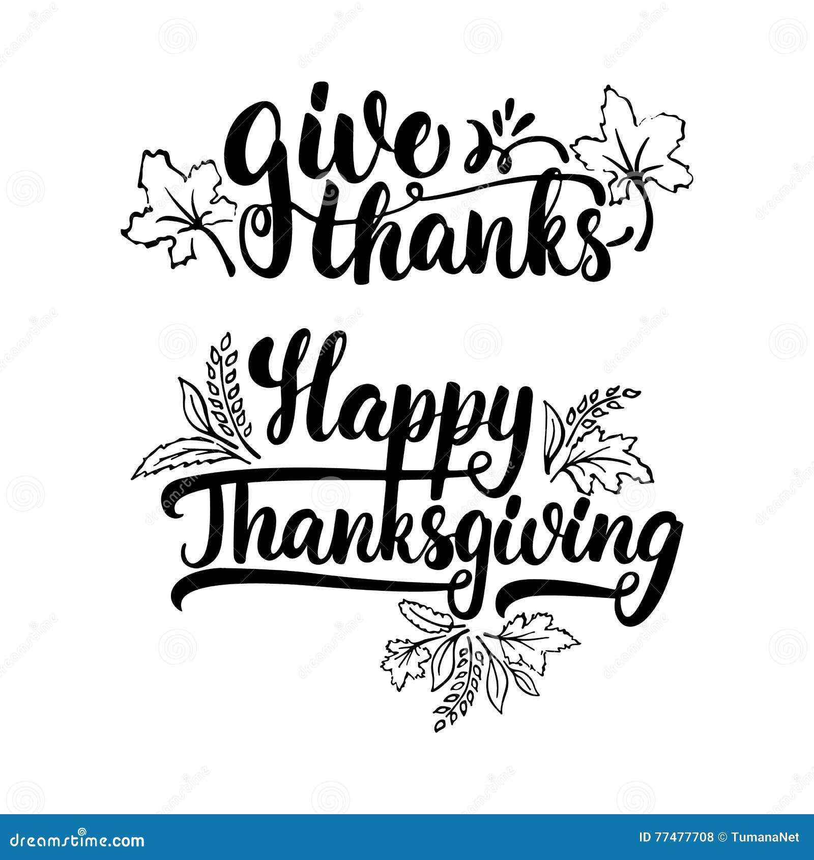Give Thanks and Happy Thanksgiving - Lettering Calligraphy Phrase with ...