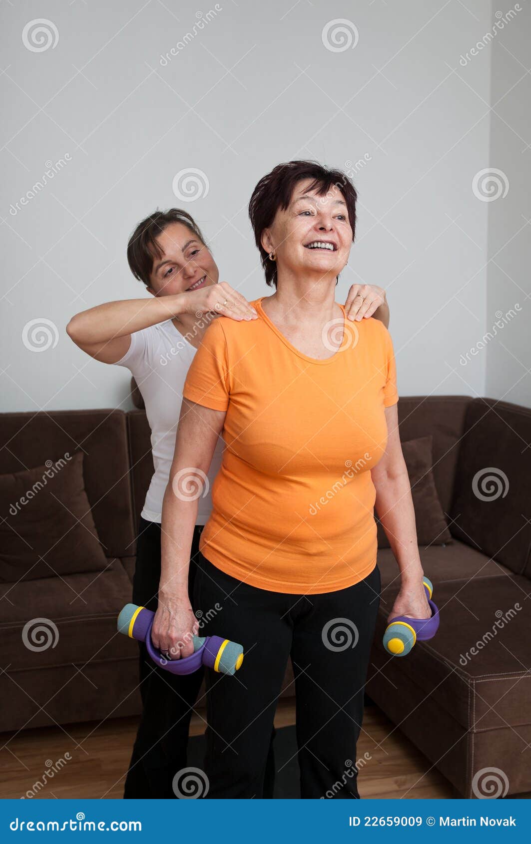 Giving Massage Senior Fitness Woman Stock Image Image Of Massaging