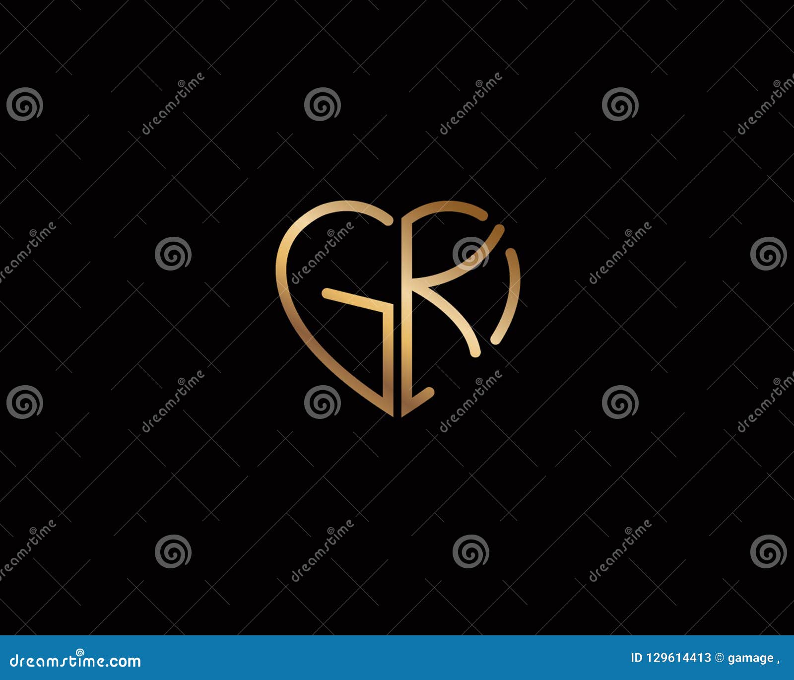 Gk Initial Heart Shape Gold Colored Logo Stock Vector