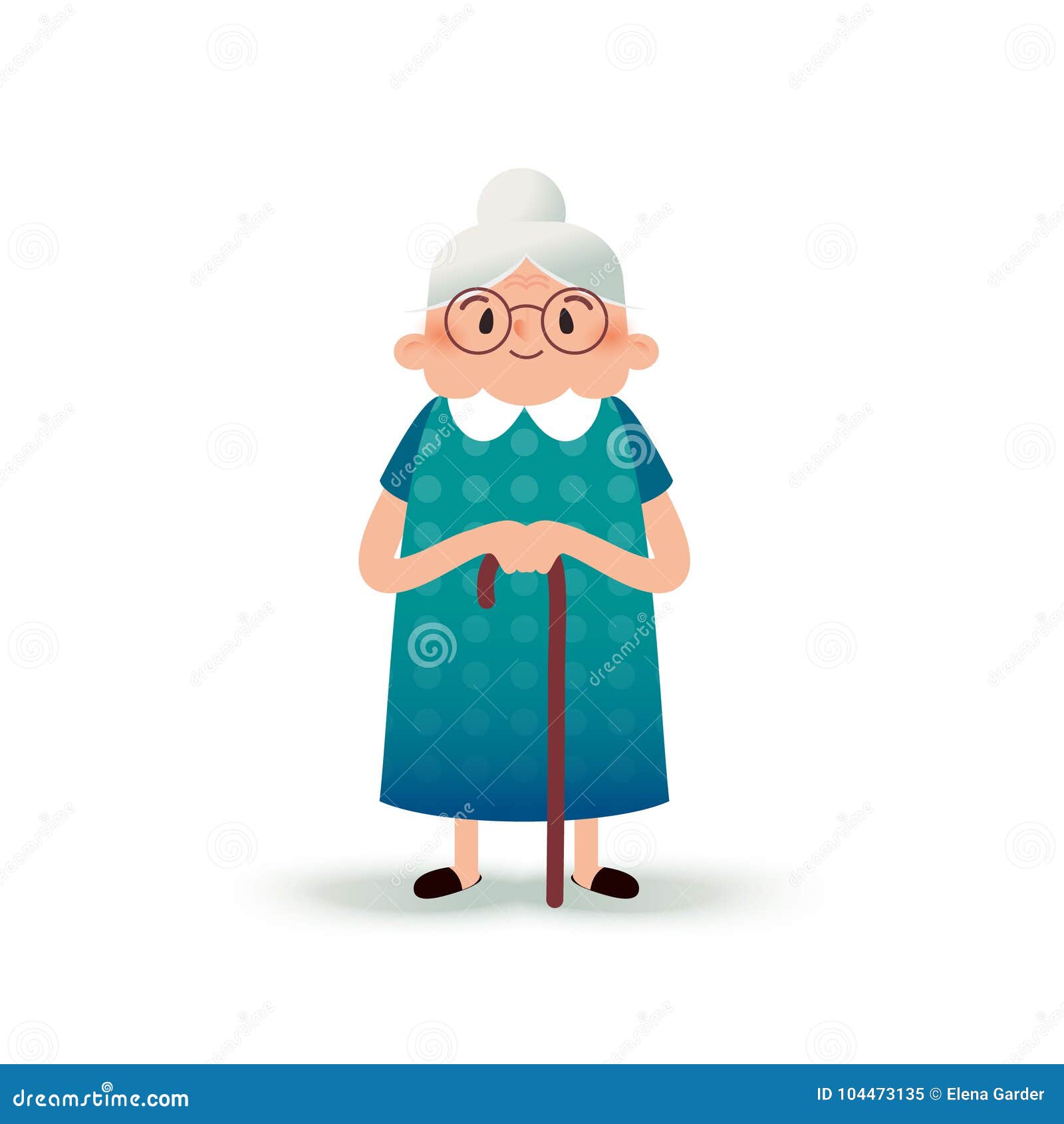 Gluckliche Grossmutter Der Karikatur Mit Einem Stock Alte Frau Mit Glasern Flache Illustration Auf Weissem Hintergrund Lustige Oma Vektor Abbildung Illustration Von Abbildung Stock 104473135