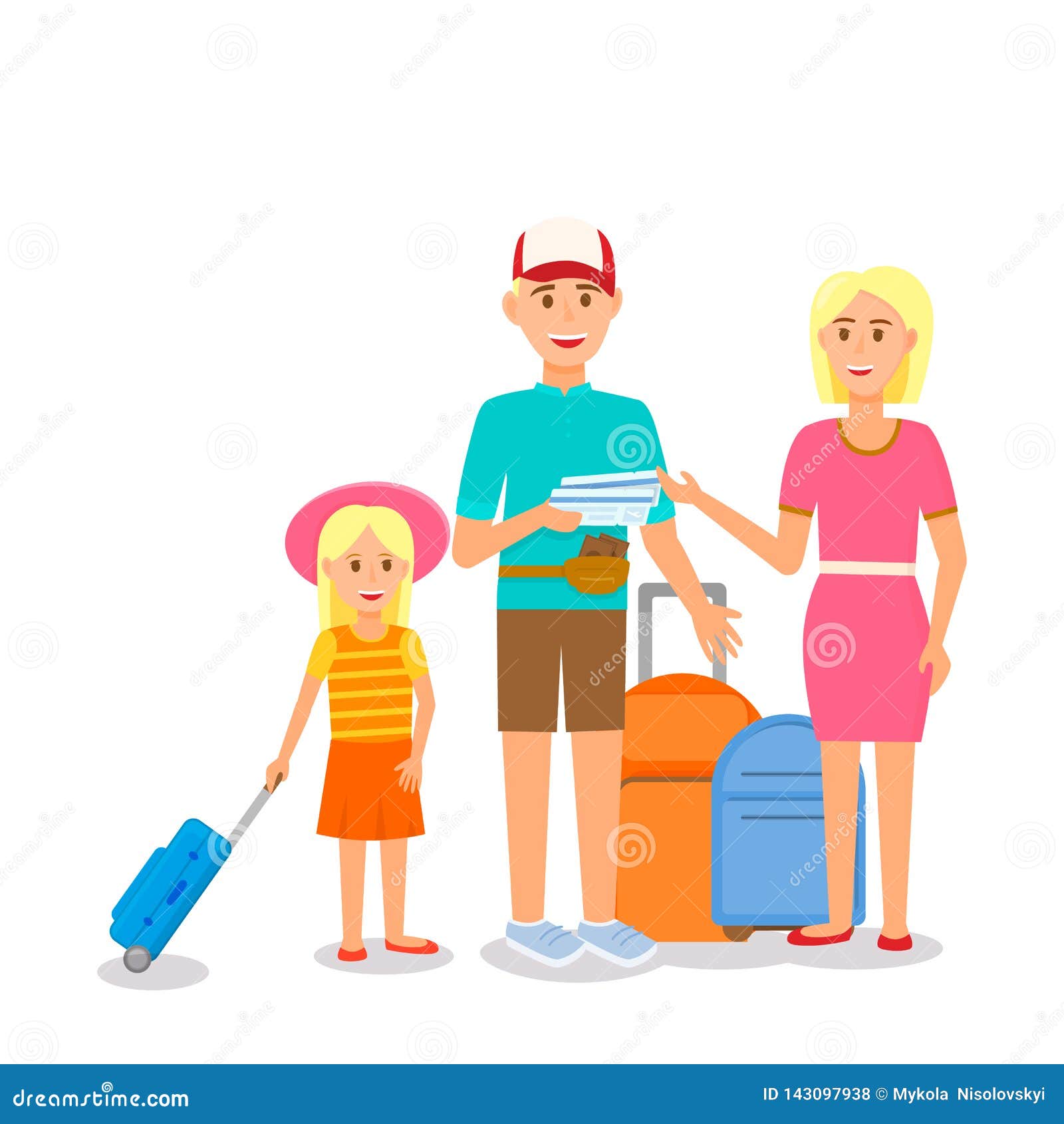 Gluckliche Junge Familie Mit Dem Kleines Madchen Reisen Vektor Abbildung Illustration Von Reisen Junge