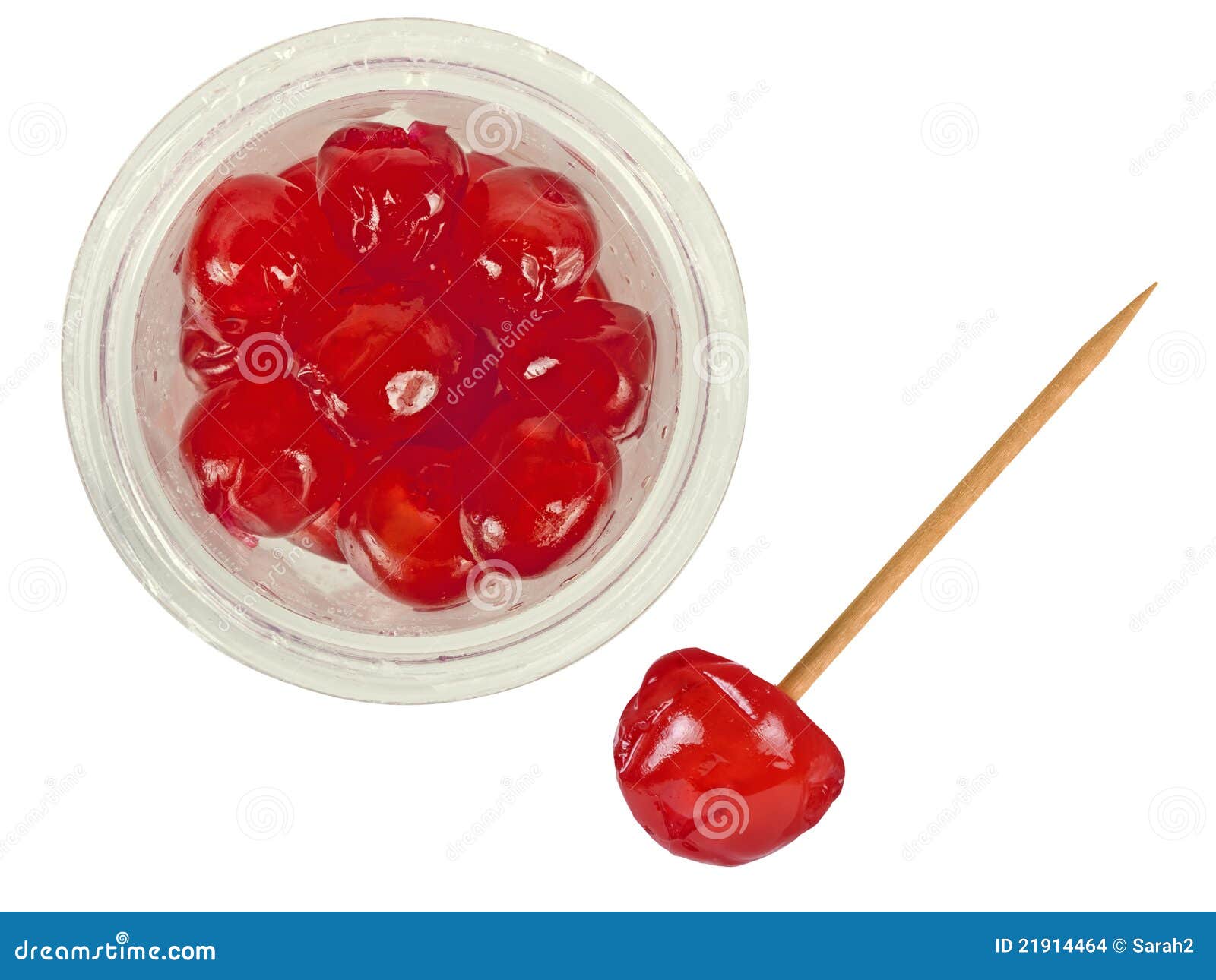 Glace, Cocktail Cherries, One on Stick Isolated Stock Photo Image