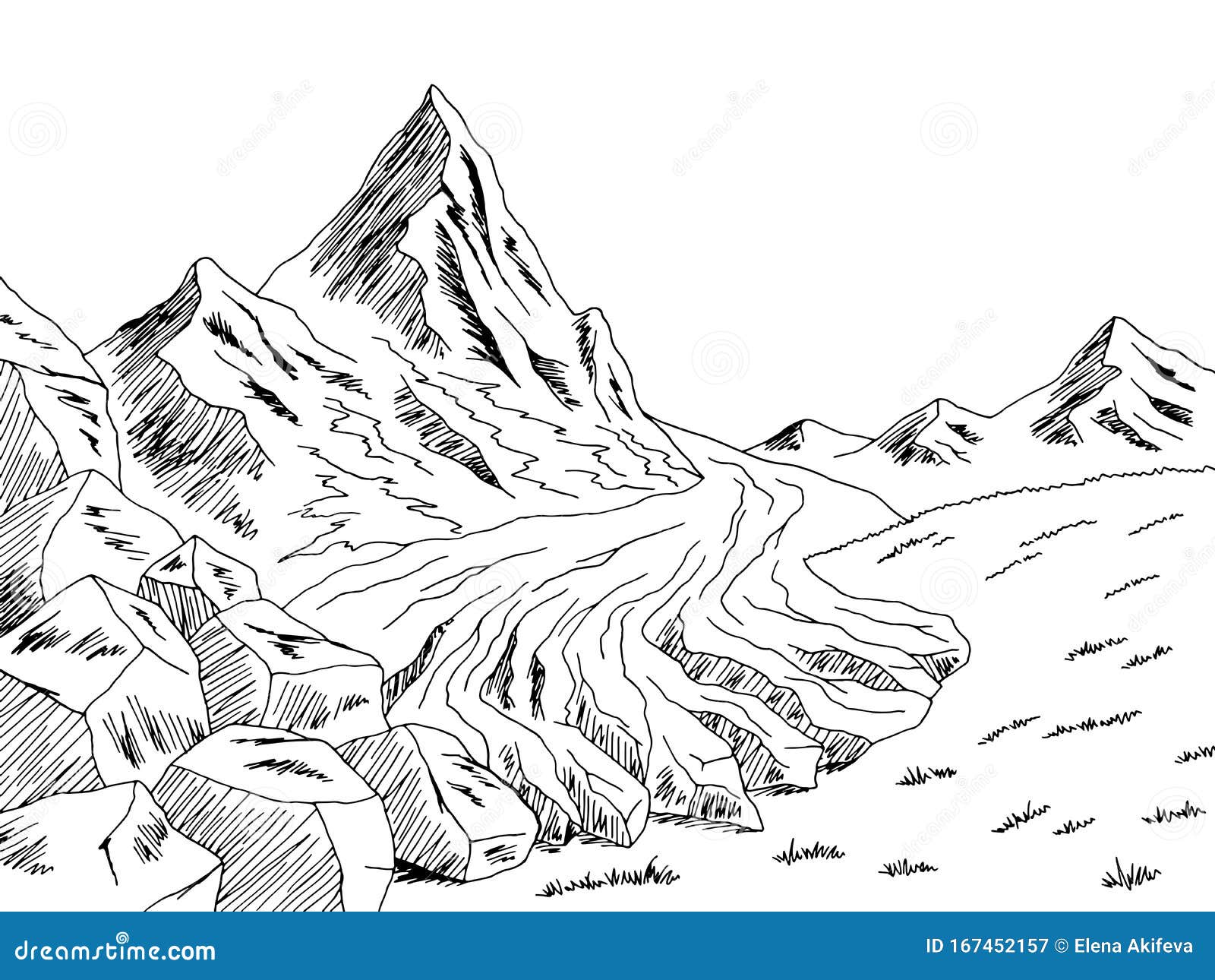 Glacier Mountains Hill Graphic Black White Landscape Sketch ...