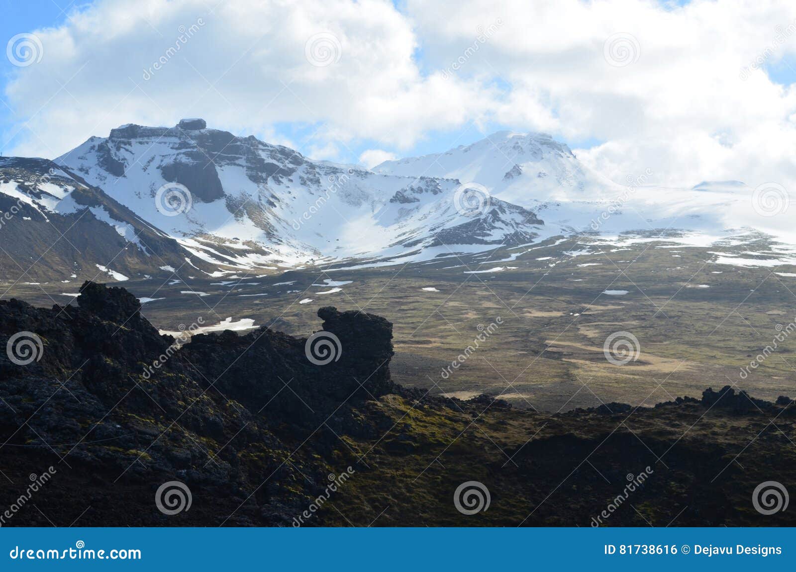 glacier view from eldborg crater in iceland