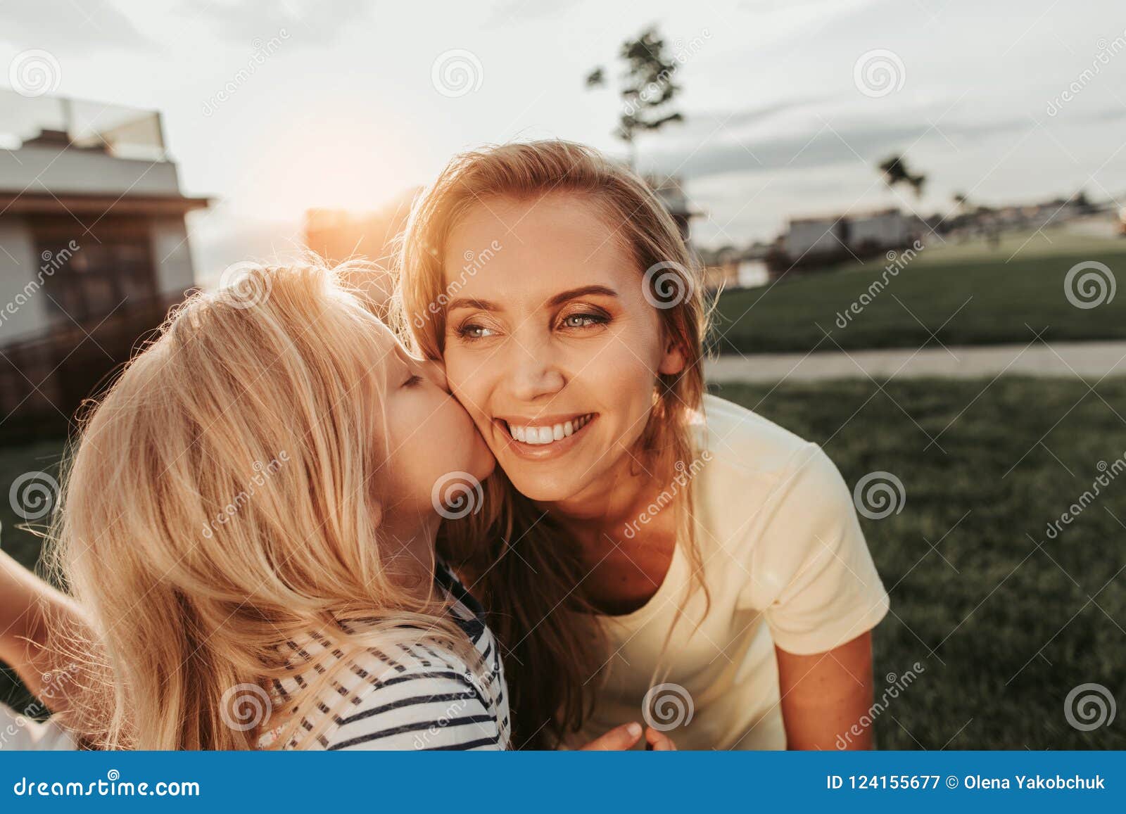 Glad Daughter Showing Affection For Optimistic Mother Stock Image Image Of Love Cute 124155677