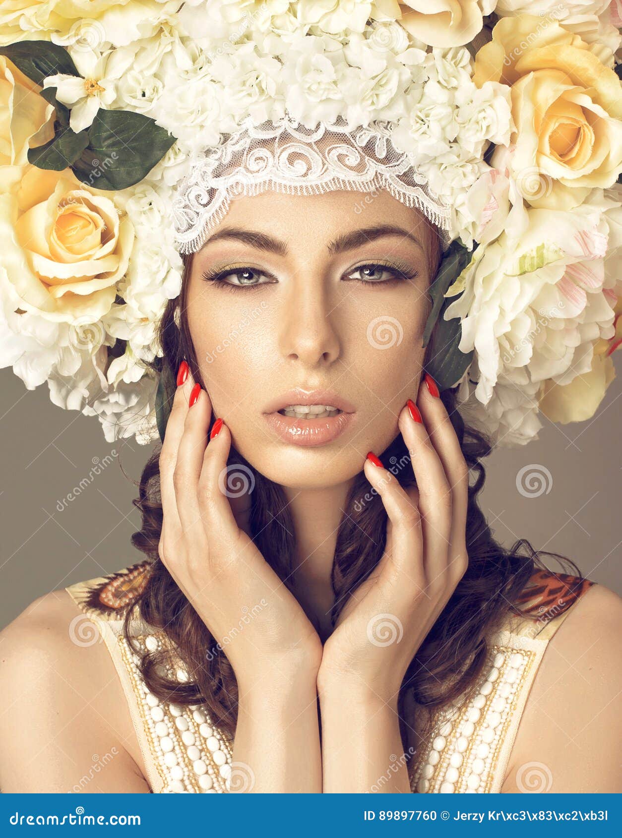 Glamor Portrait of Woman with Flowers Stock Photo - Image of detail ...