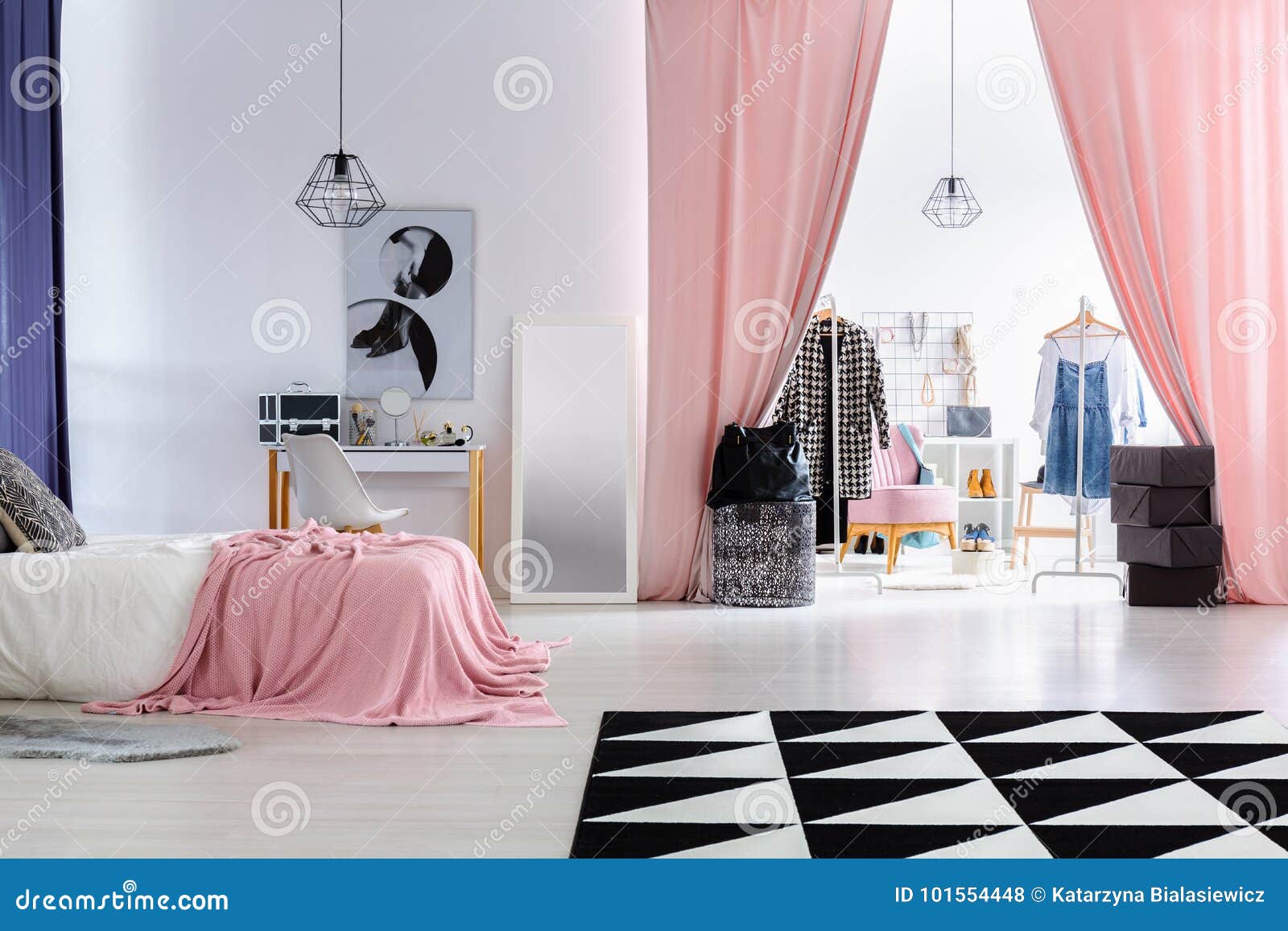 glamor woman`s bedroom with wardrobe