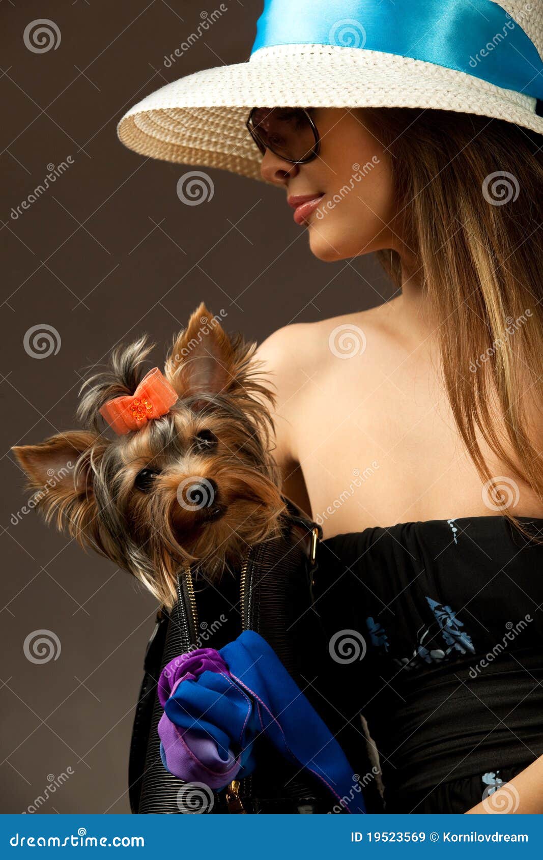 glamor woman with yorkshire terrier