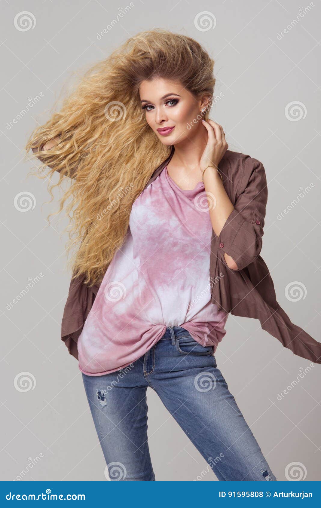 Glamorous Curvy Blonde Woman Stock Photo - Image of people, hands: 91595808