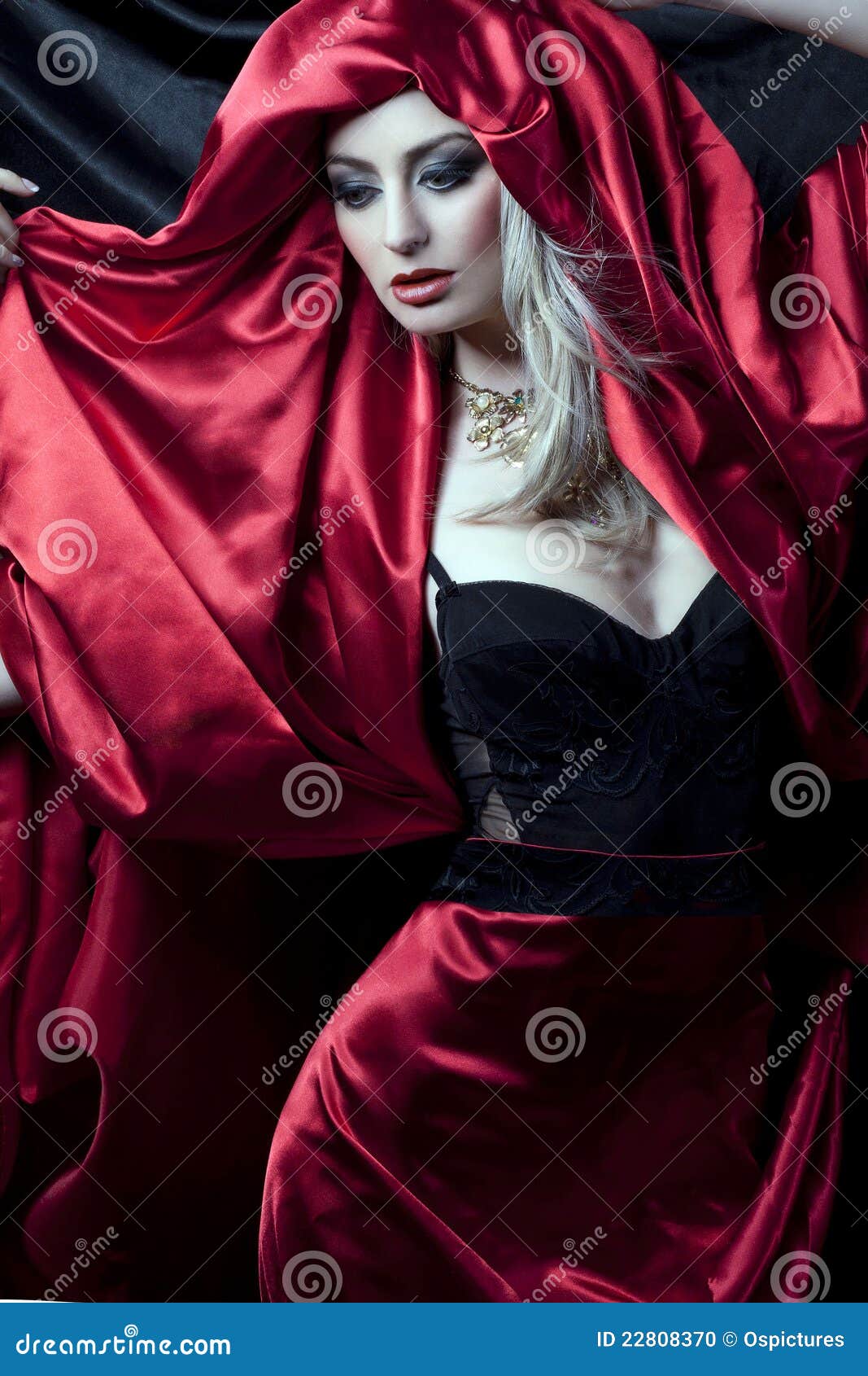 glamorous girl in red robe