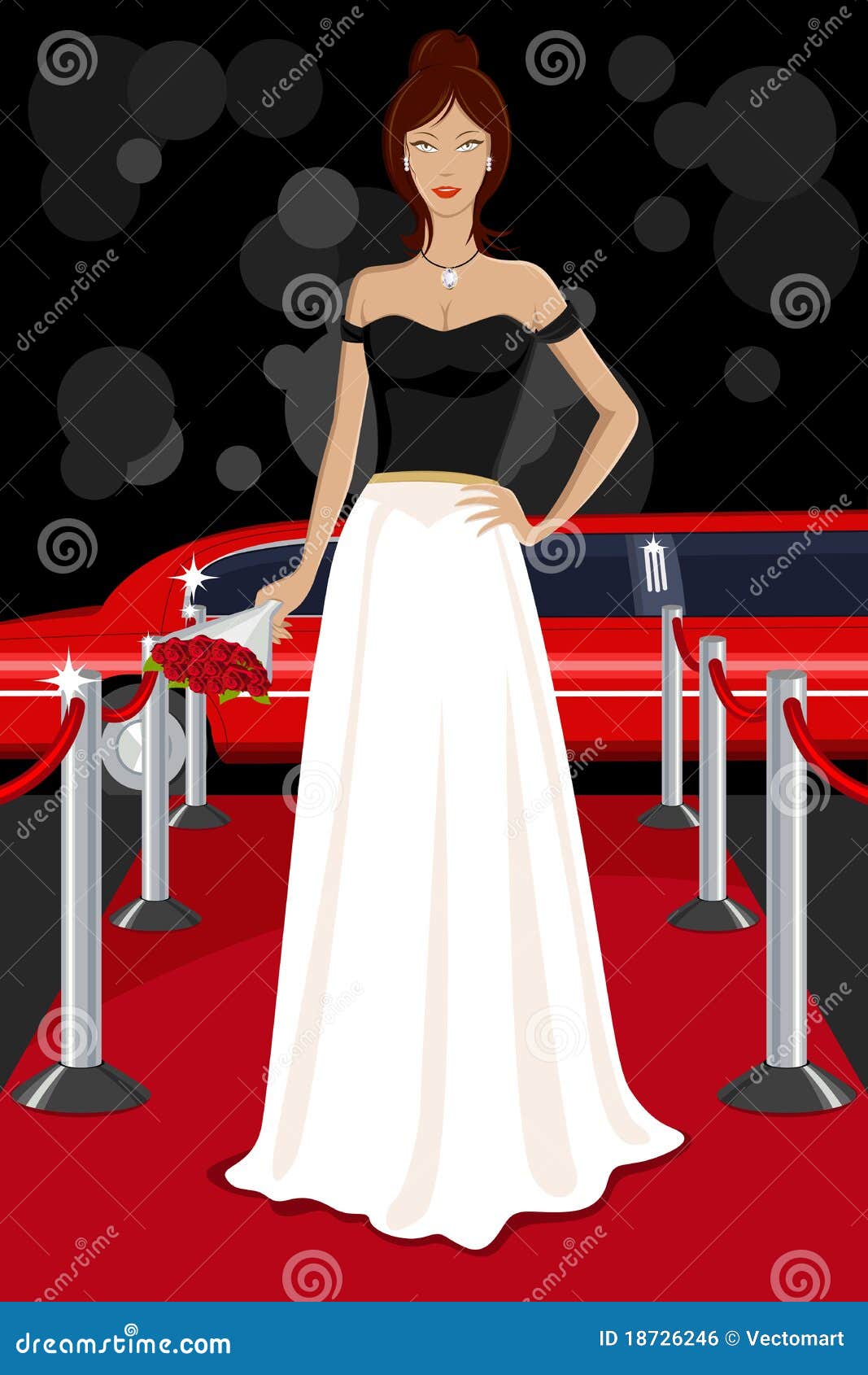 Glamorous Lady On Red Carpet Vector Illustration | CartoonDealer.com