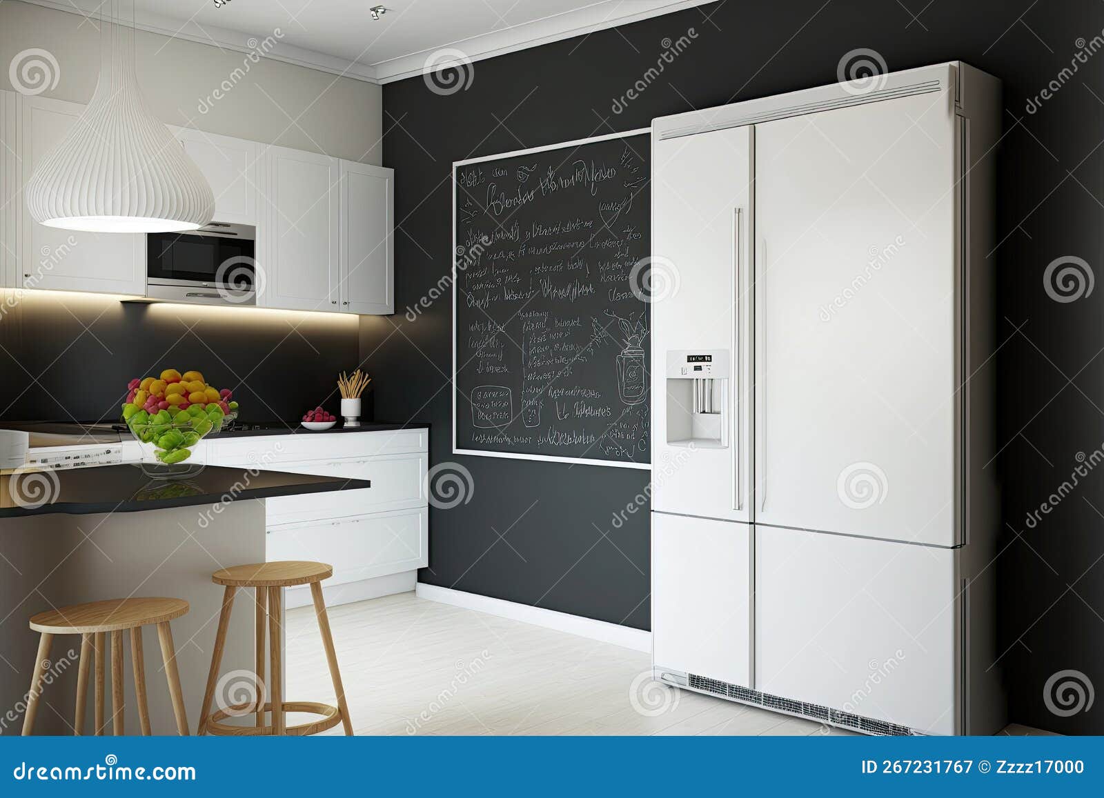 Glamorous Modern Kitchen White Board Wall for Function and Style. Generative AI Stock Image