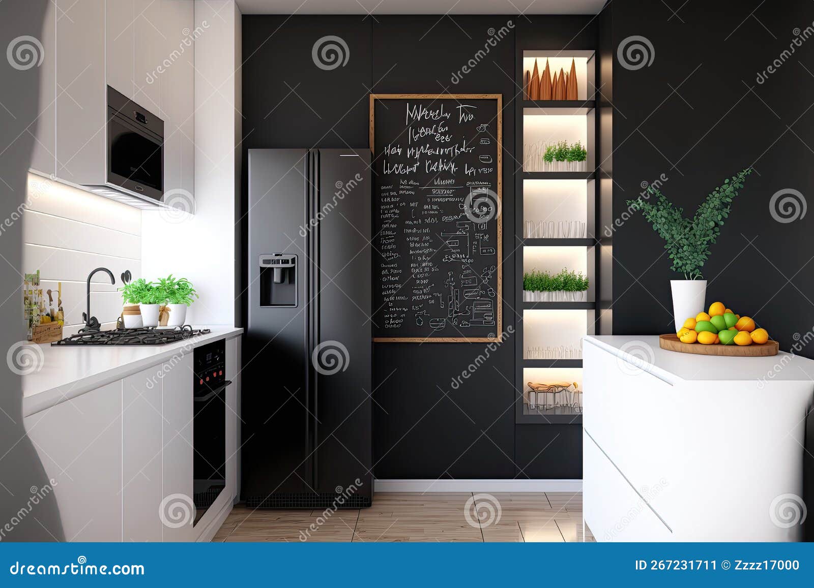 Glamorous Modern Kitchen White Board Wall for Function and Style. Generative AI Stock