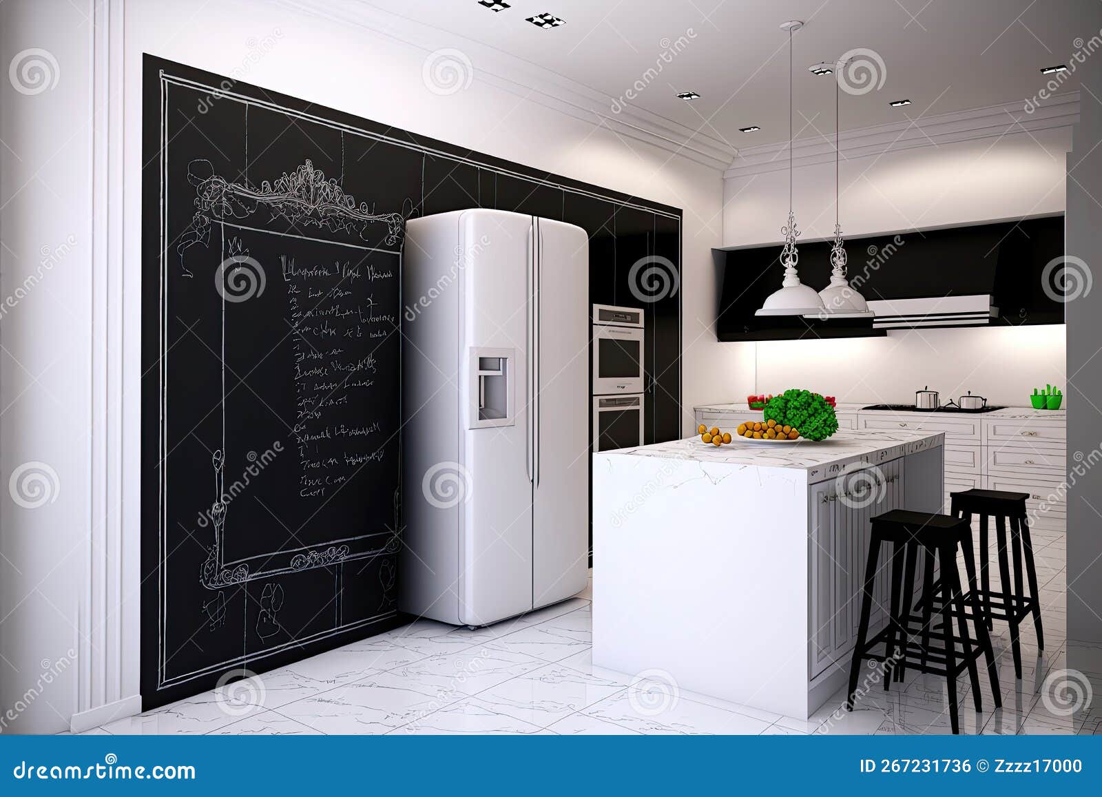 Glamorous Modern Kitchen White Board Wall for Function and Style. Generative AI Stock