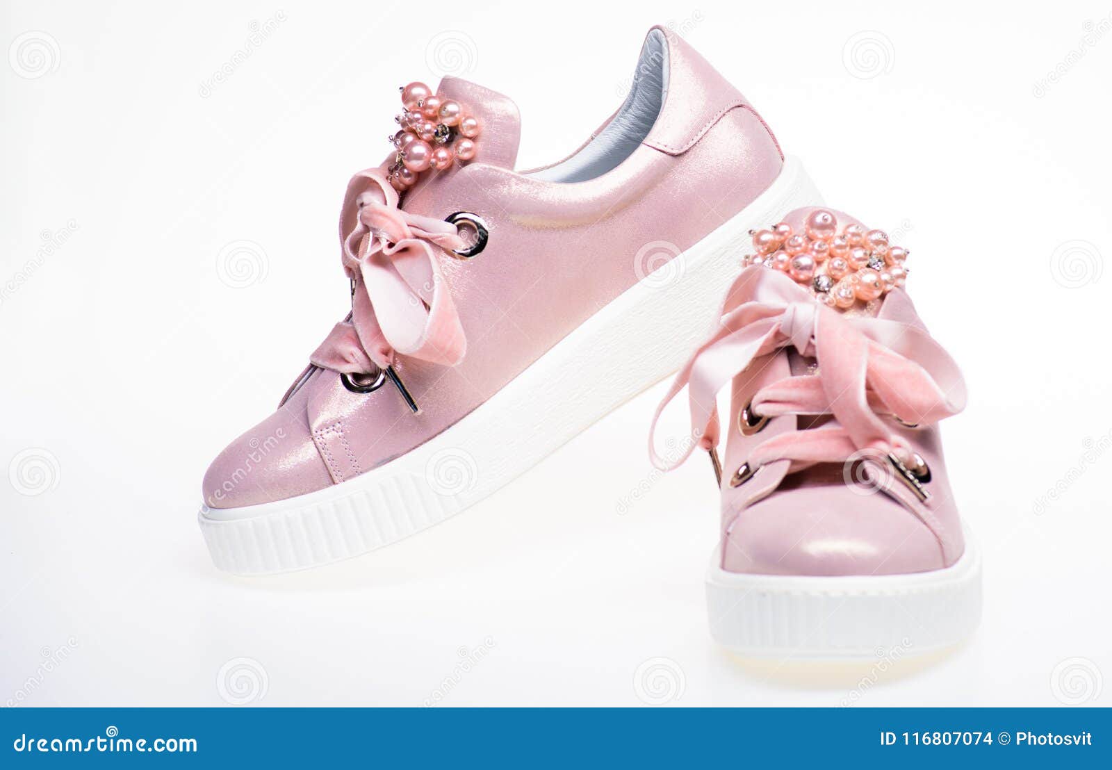 Glamorous Sneakers Concept. Cute Shoes on White Background Stock Photo ...