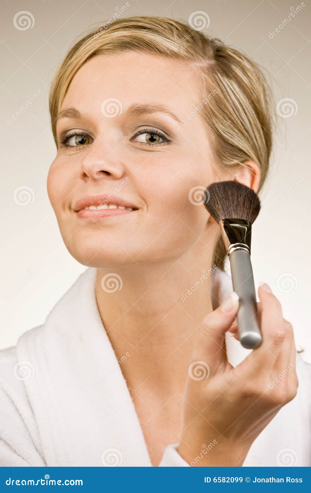 Glamorous Woman Applying Blush with Makeup Brush Stock Image Image of
