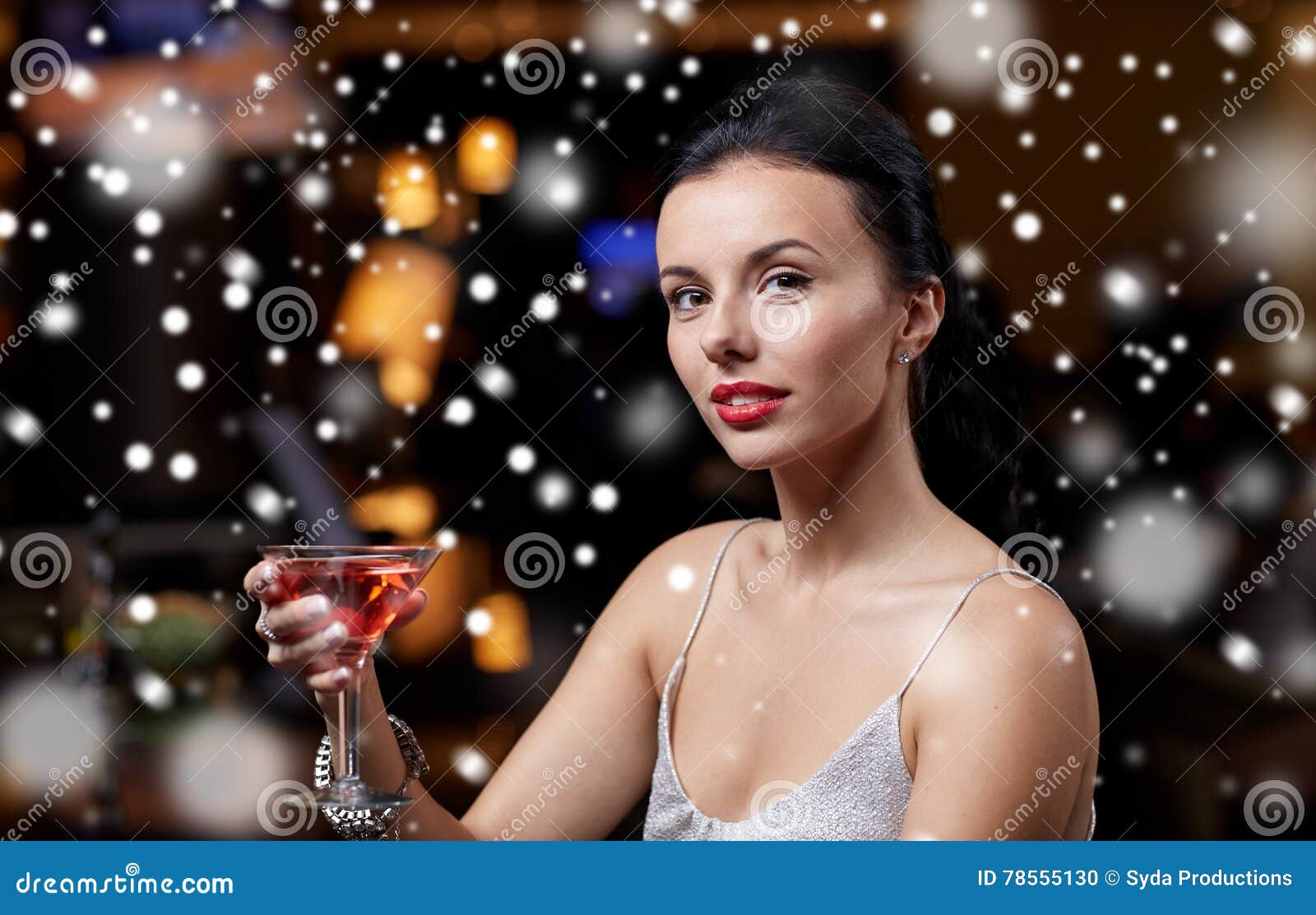 Glamorous Woman with Cocktail at Night Club or Bar Stock Photo - Image ...