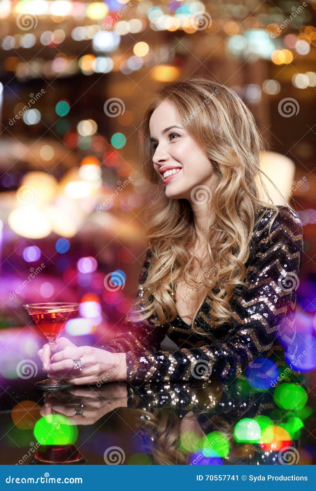 Glamorous Woman with Cocktail at Night Club or Bar Stock Image - Image ...