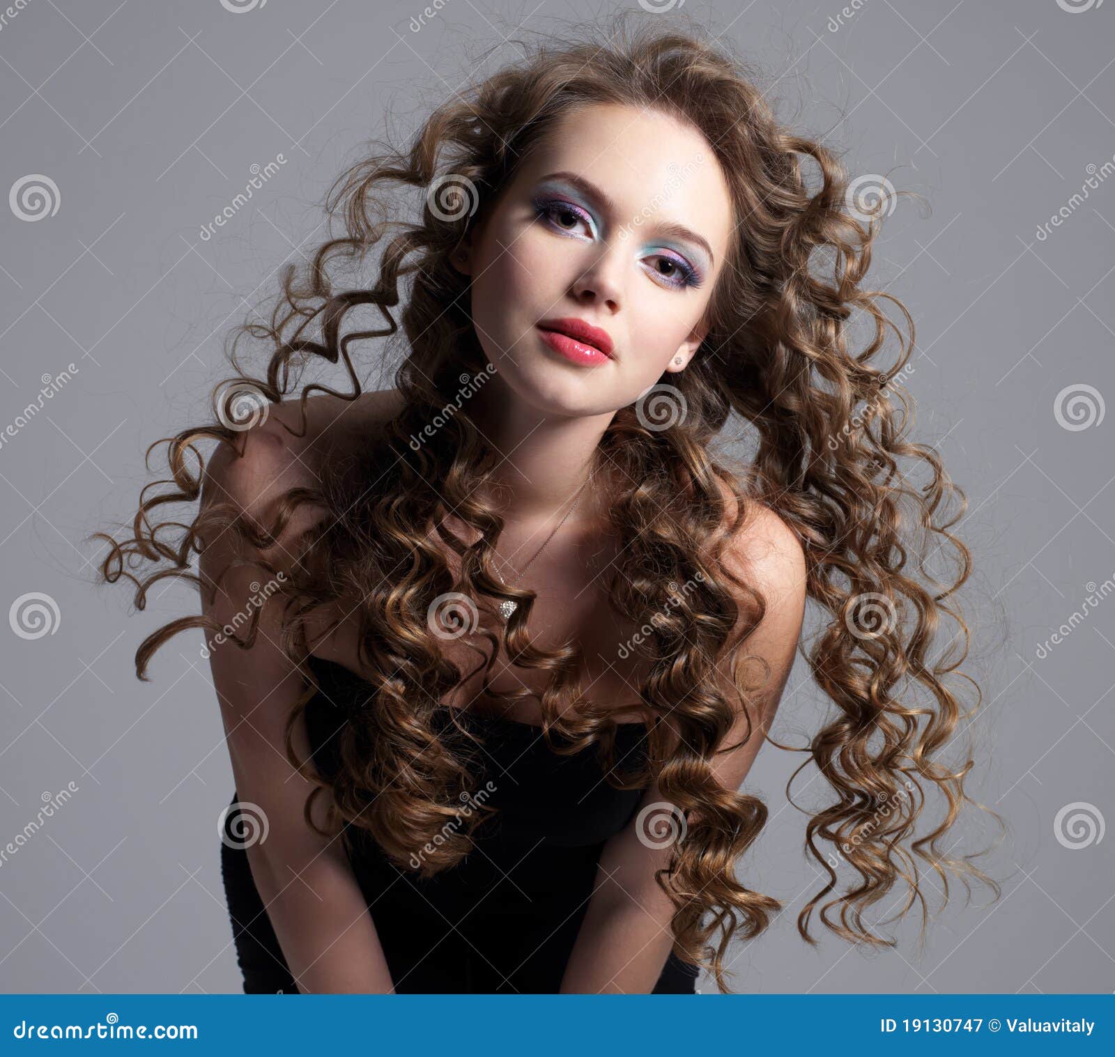 Glamour Face Of Teen Girl With Long Curly Hair Stock Image Image Of Young Beautiful 19130747 