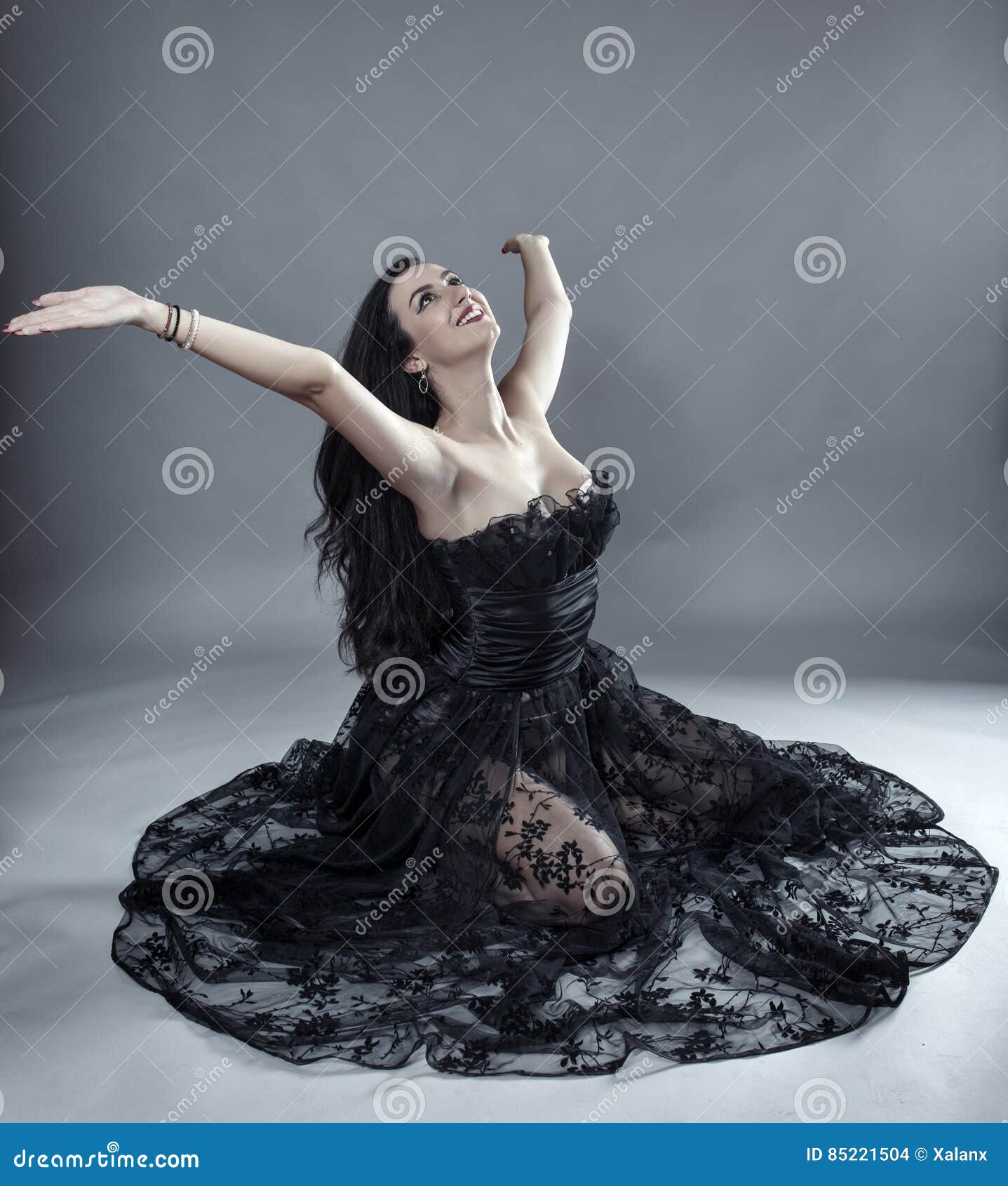 Glamour Model in Black Lace Dress Stock Photo - Image of full, fashion ...