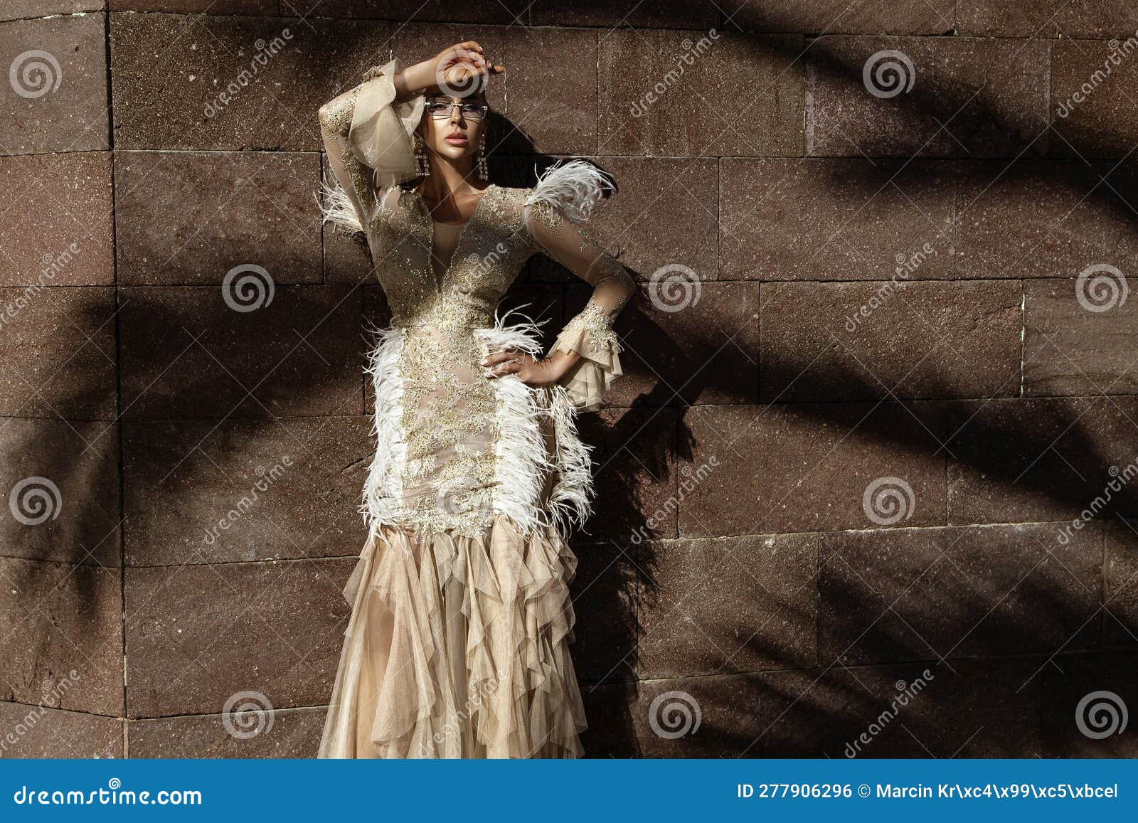 Jovani 08525 Long Feathered Skirt Beaded Sheer Bodice Prom Dress , V-N –  Glass Slipper Formals