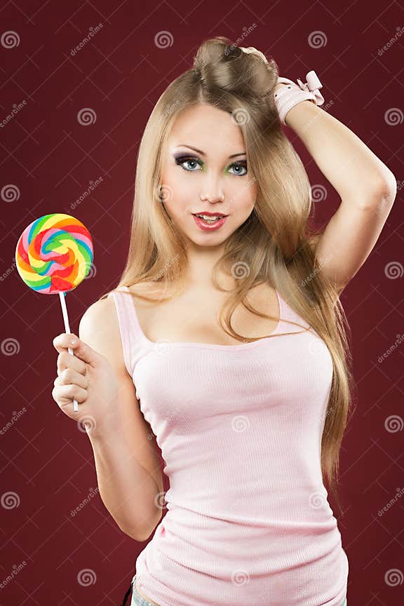 Glamourous Girl Holding Lollipop Stock Image Image Of Heart Colorful 37906449