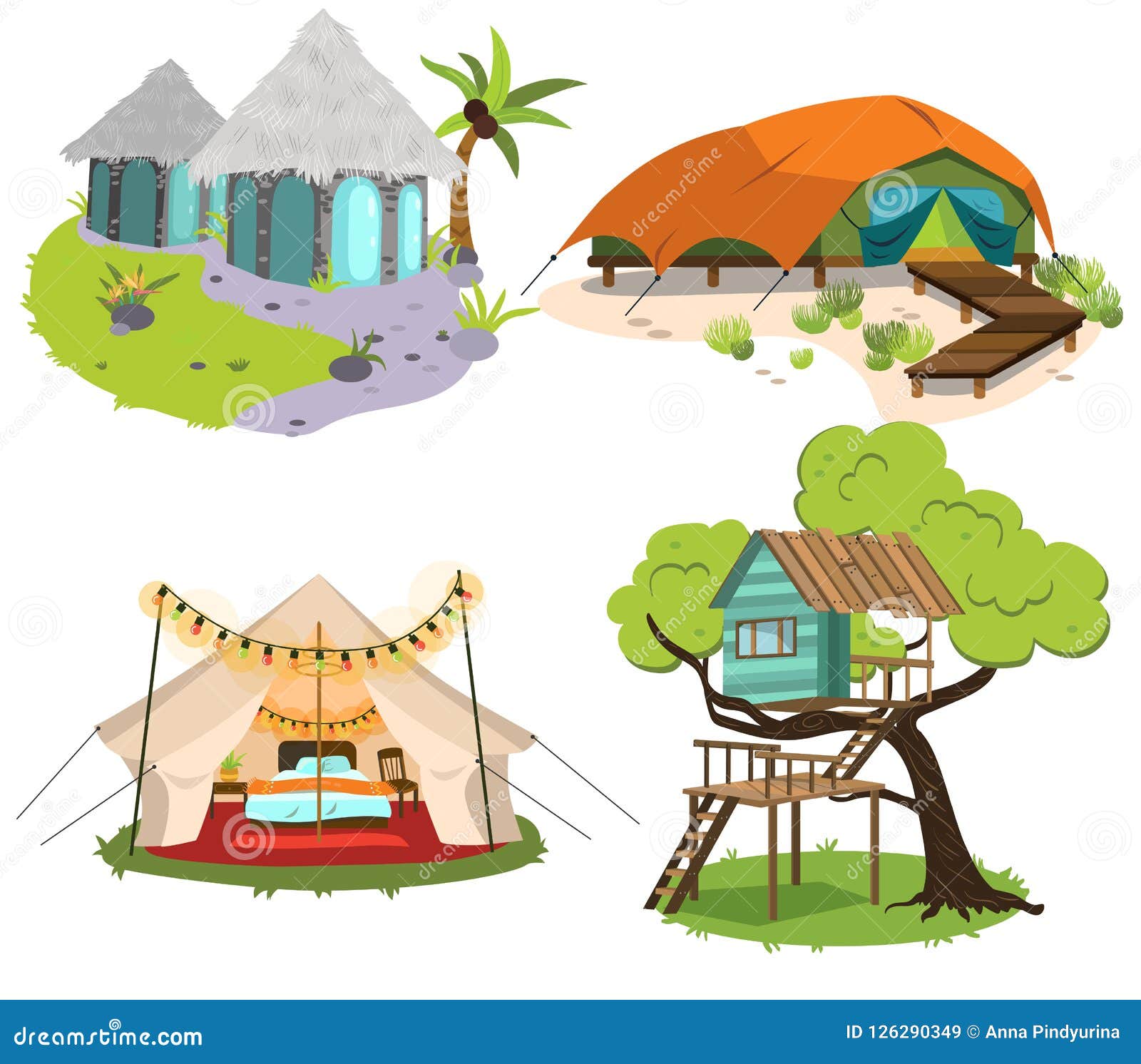 glamping houses colorful set