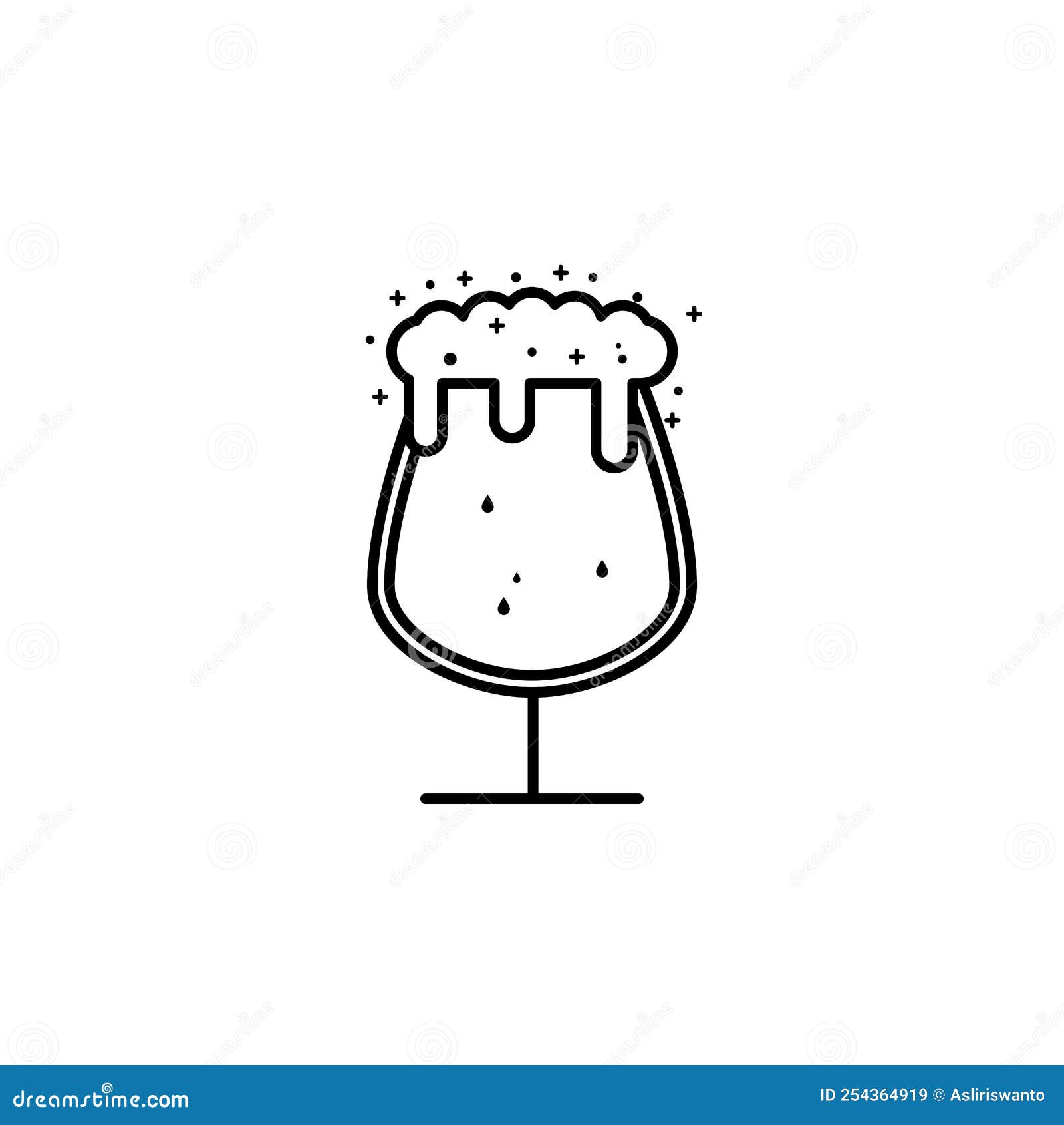 Snifter Glass Icon with Soda and Foam on White Background. Simple, Line, Silhouette and Clean
