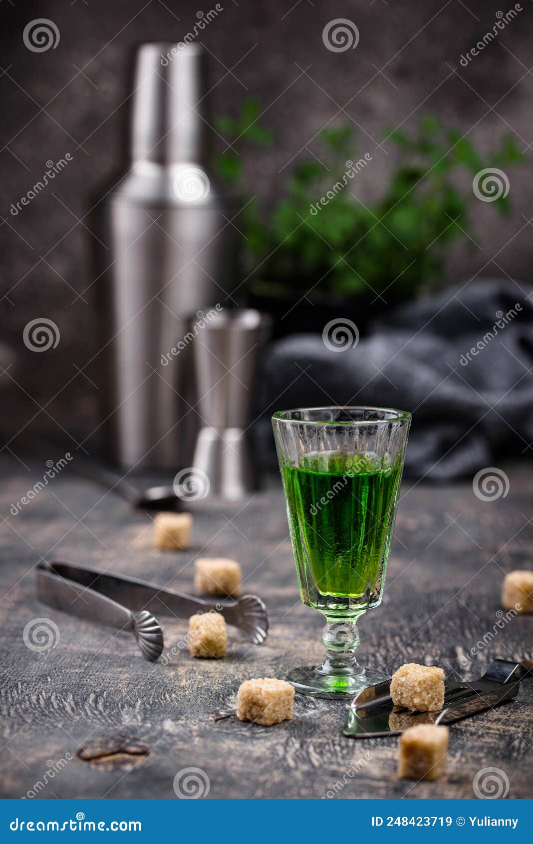 Glass of Absinthe with Cane Sugar Stock Image Image of party, cube 248423719