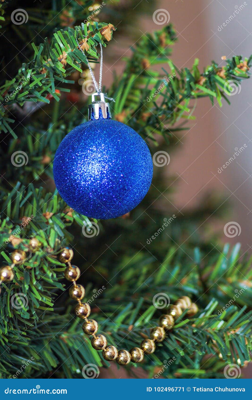 Glass Ball and Decorations on Christmas Tree Stock Image - Image of ...