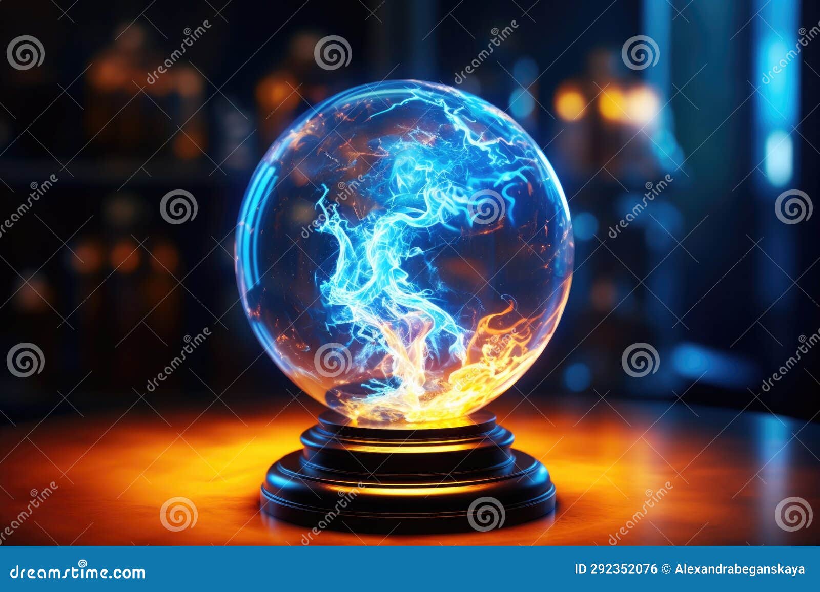 Glass Ball with Electric Current Discharges Inside Stock Illustration