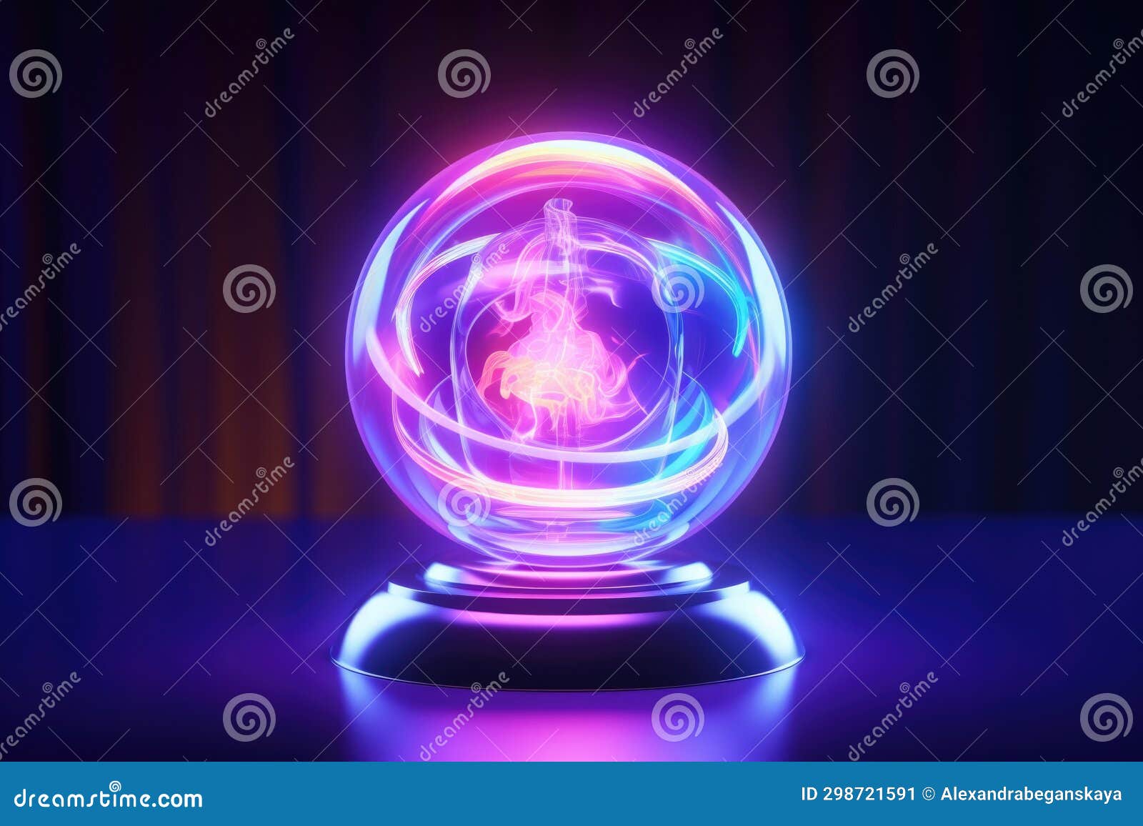 Glass Ball with Electric Neon Current Discharges Inside Stock