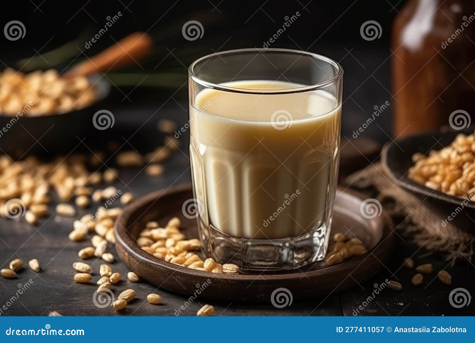 Glass of Barley Milk with Honey. Generative AI Stock Illustration