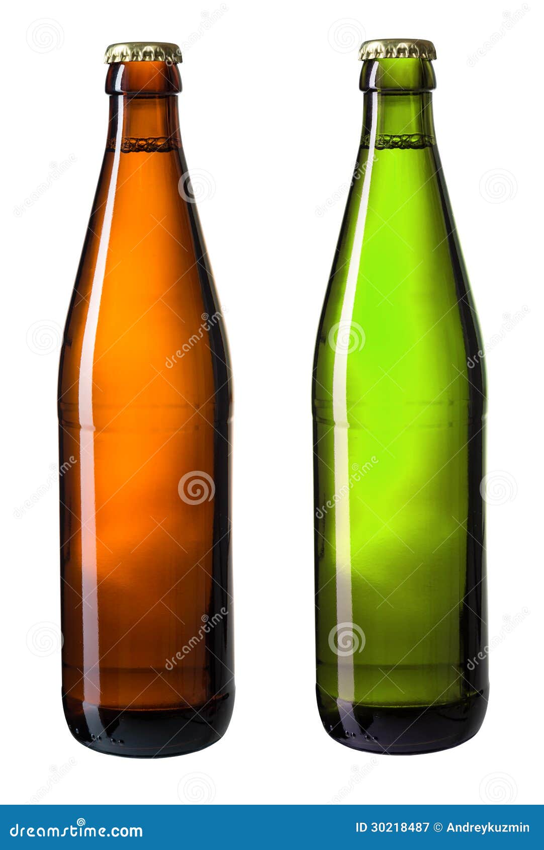 Brown and Green Bottles of Beer Isolated with Clipping Path Stock Image