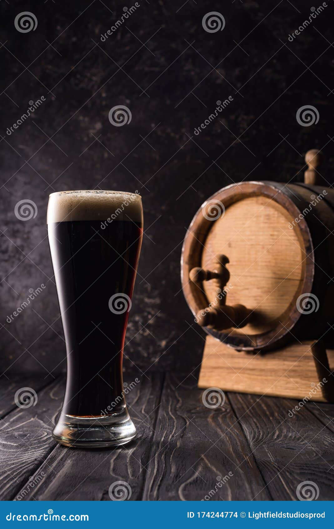 Glass Of Beer Near Small Brown Keg With Tap On Wooden ...