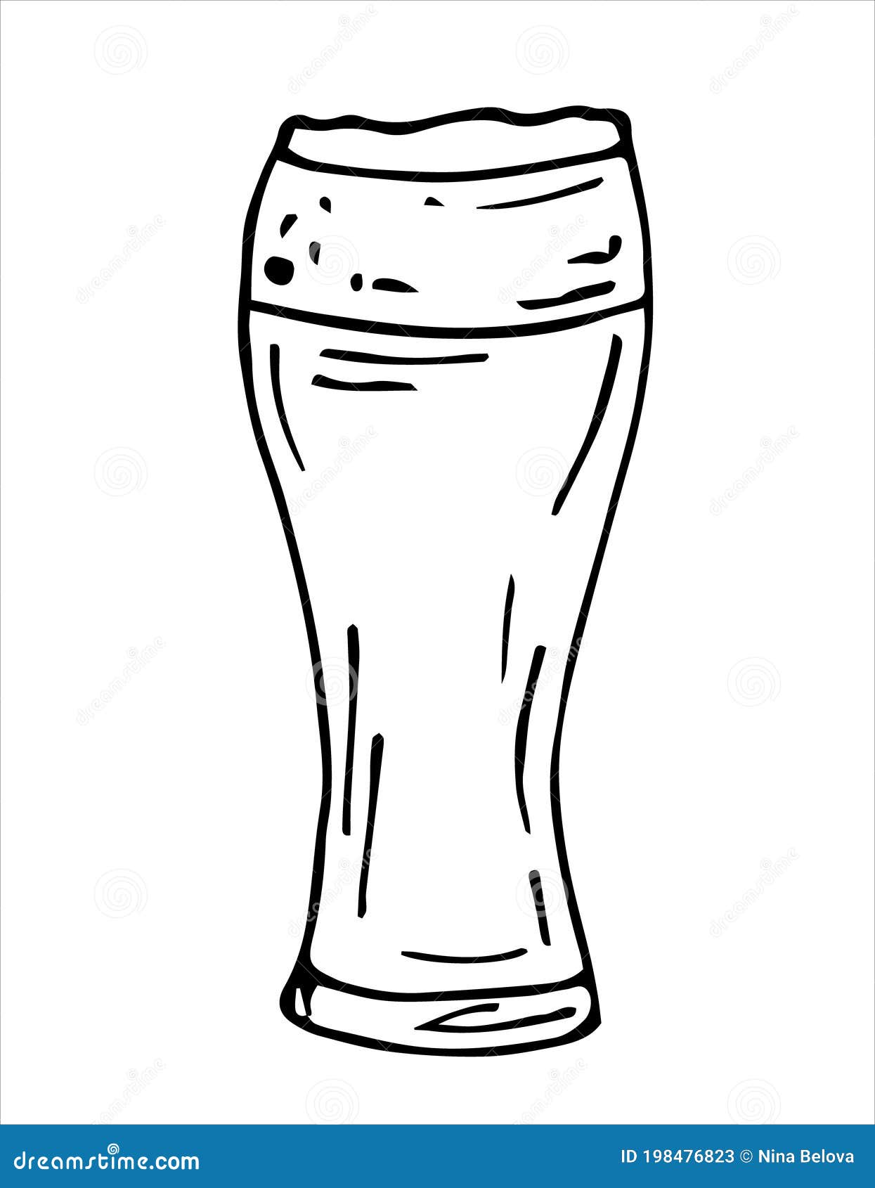 Glass of Beer, Outline,Vector Illustration,hand Drawn. Design for Bar