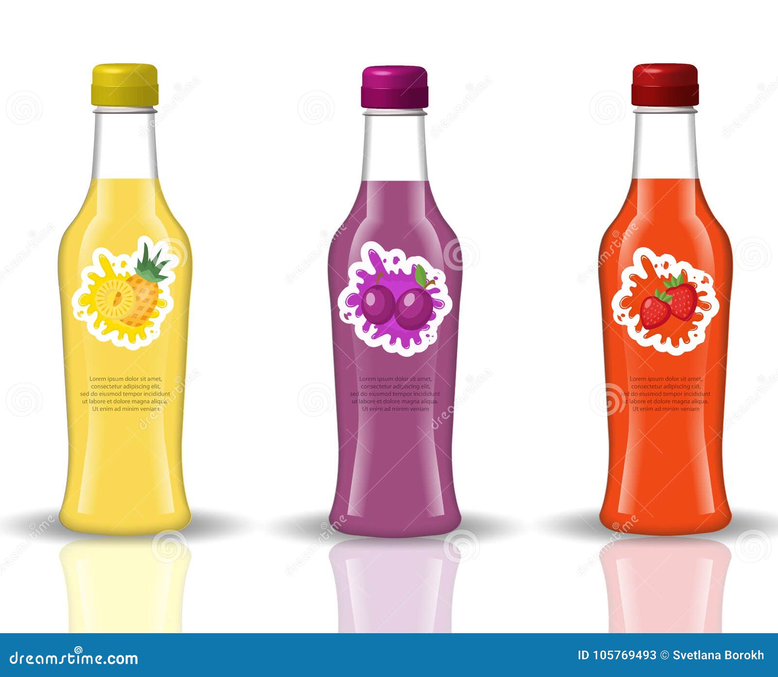 Glass bottles with fruit juice collection Vector Image