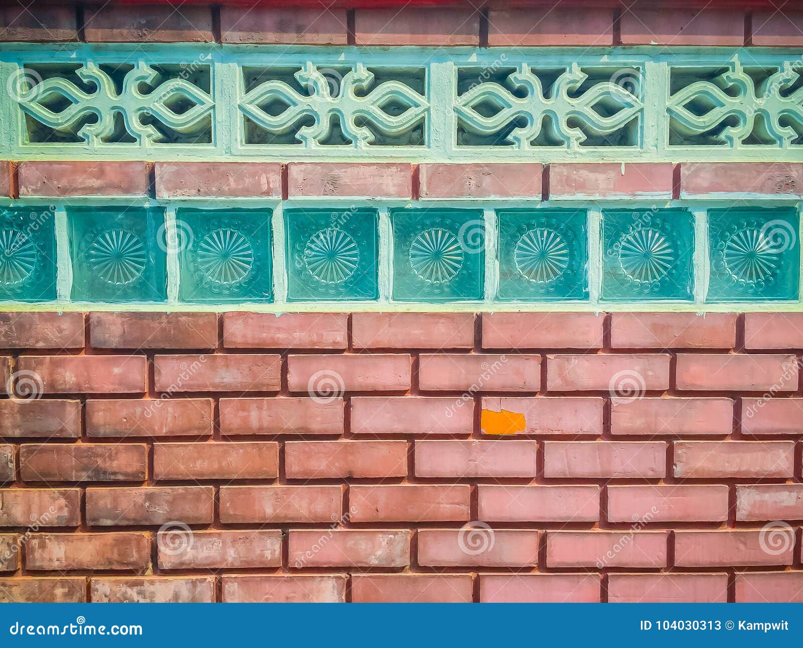 Glass Blocks On The Red Brick Wall Background Square Glass Bloc Stock Image Image Of Cement Concrete 104030313