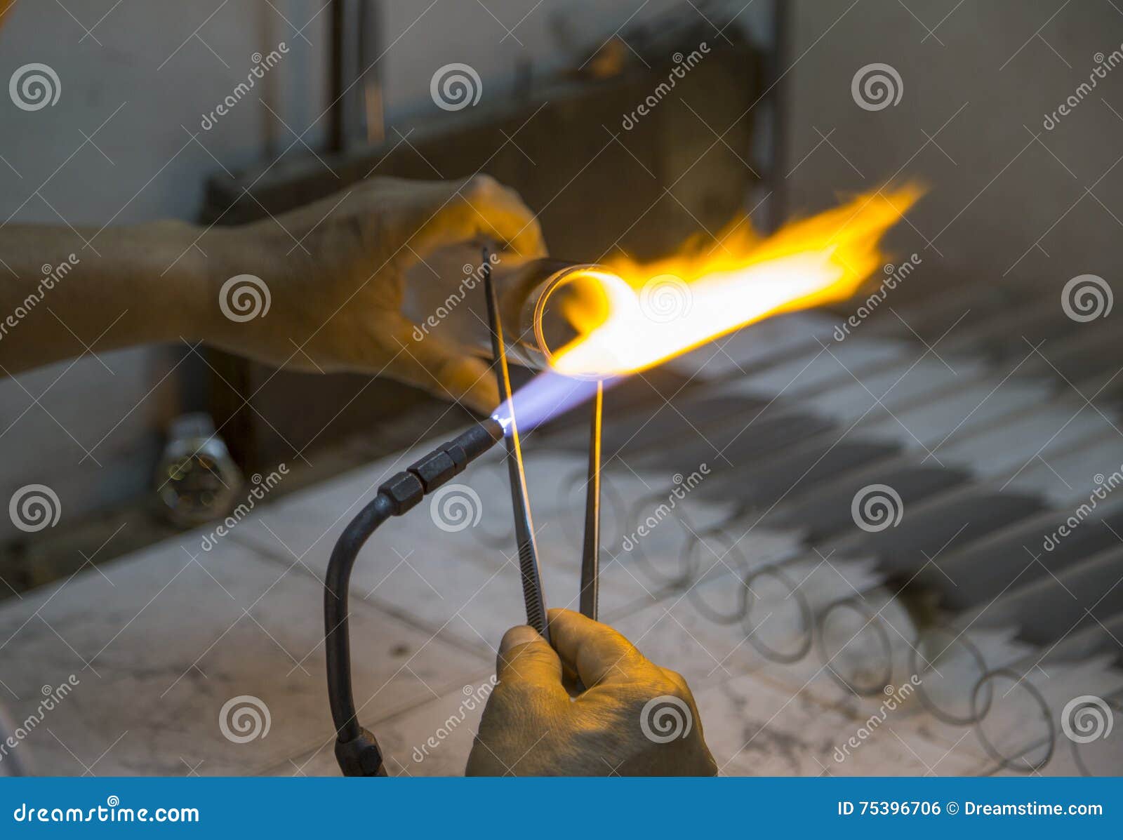 Glass Blowing stock photo. Image of blue, handicraft 75396706