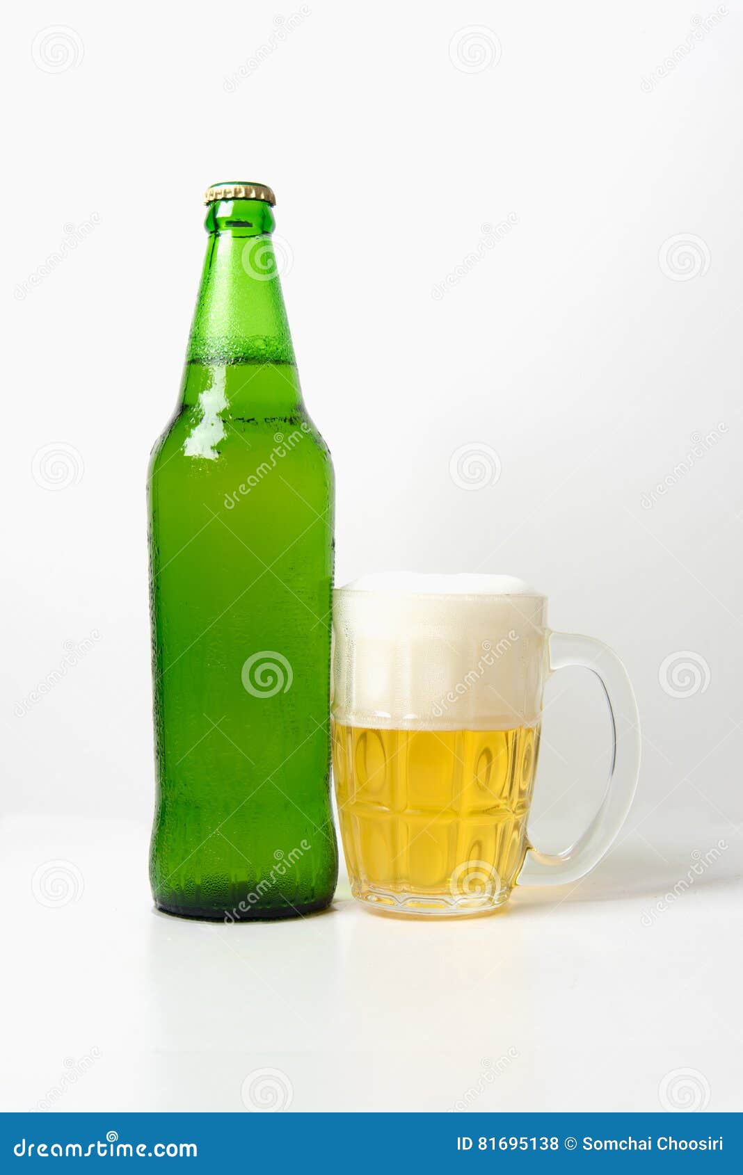 Glass and bottle of beer stock photo. Image of foam, glass 81695138