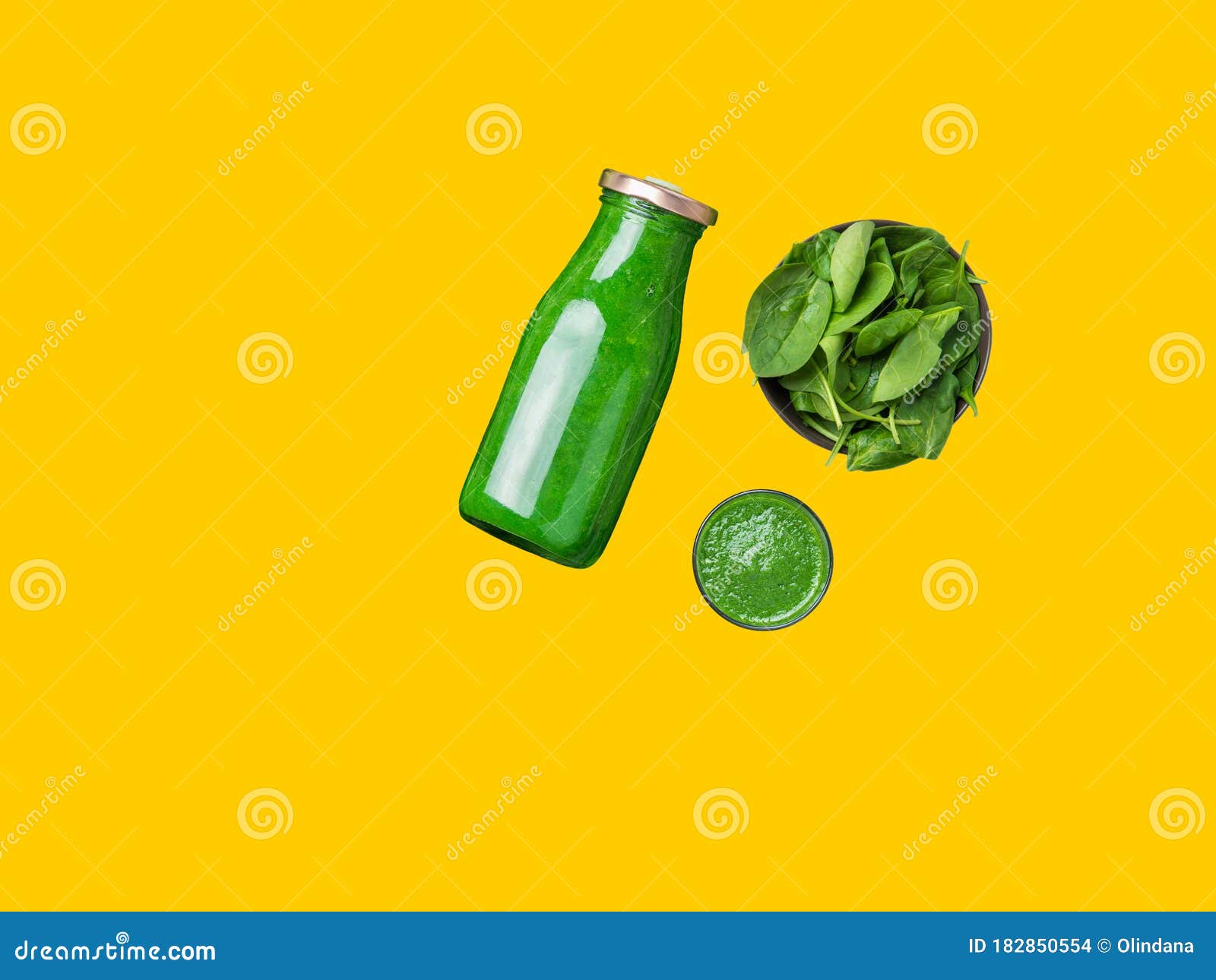 Download Glass Bottle With Fresh Raw Spinach Leafy Greens Vegetables Fruits Smoothie On Yellow Background Healthy Plant Based Diet Stock Photo Image Of Detox Nutrients 182850554 Yellowimages Mockups